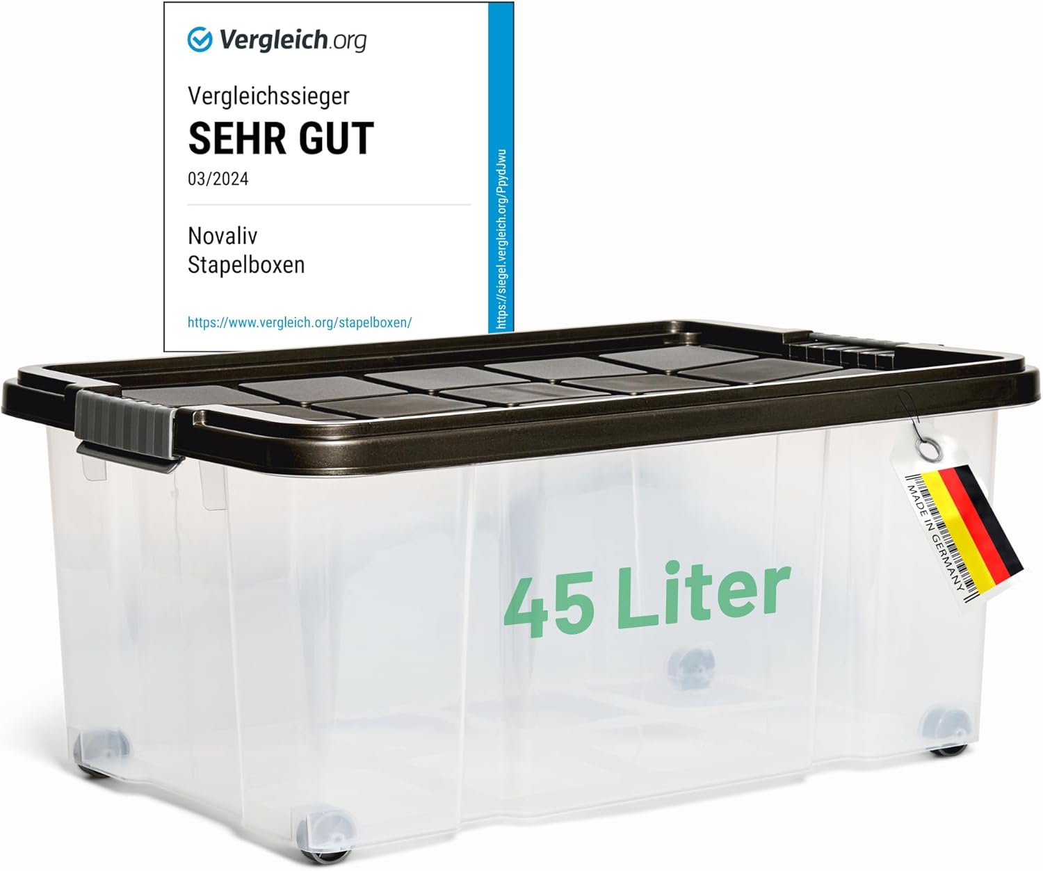 Novaliv Aufbewahrungsbox mit Deckel Gro&szlig; 45L Anthrazit Nestbar stapelbare Plastikbox mit Clipverschluss Eurobox mit Deckel BPA-frei 61x40x26 cm - Bild 1