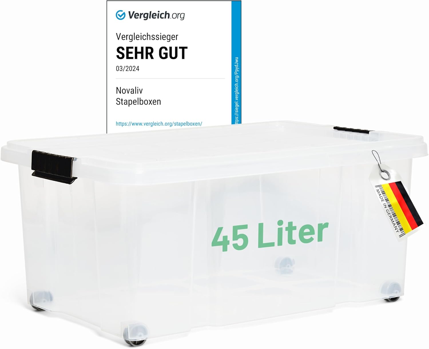 Novaliv Aufbewahrungsbox mit Deckel Gro&szlig; 45L transparente Nestbar stapelbare Plastikbox mit Clipverschluss Eurobox mit Deckel BPA-frei 61x40x26 cm - Bild 1