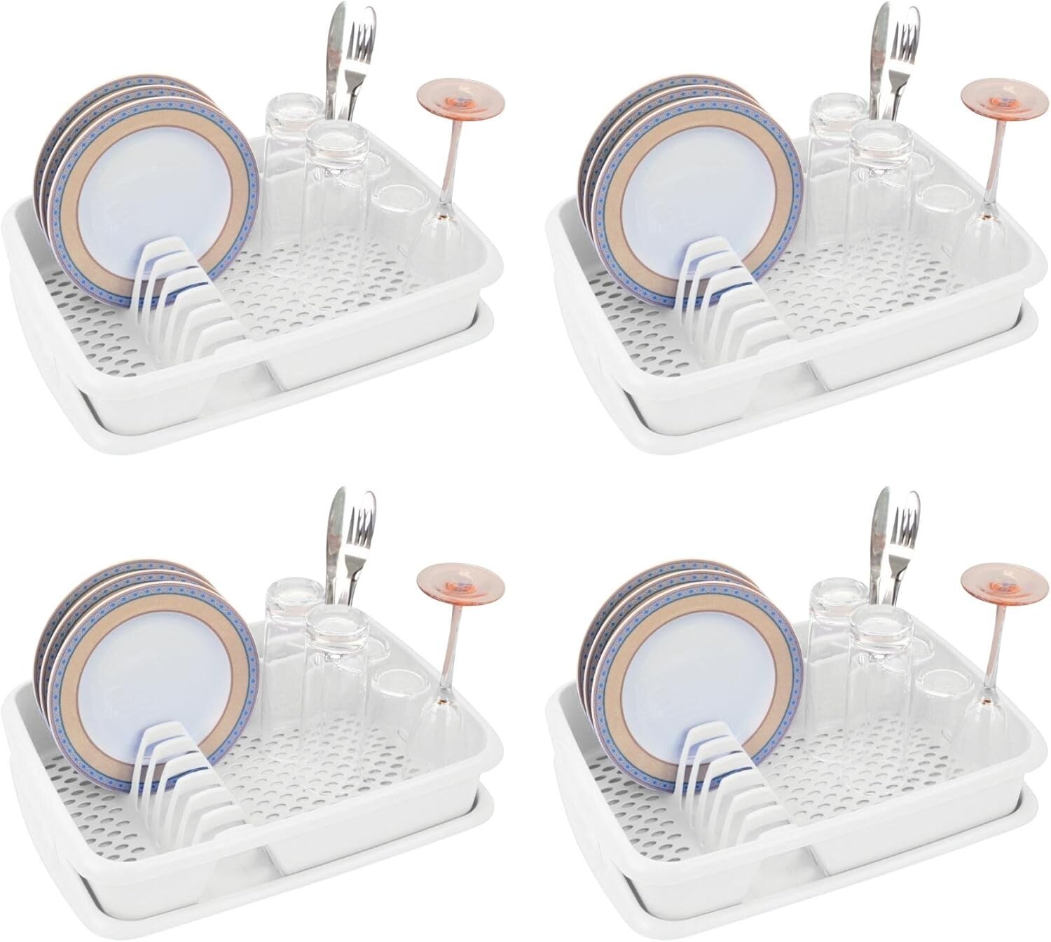 4X Abwasch Organizer Schale Weiss 40 x 30 cm Abwasch Abtropfgestell Vielseitige Anwendung für Küche & Waschbecken klein Besteck und Geschirrständer Dish Rack Kitchen