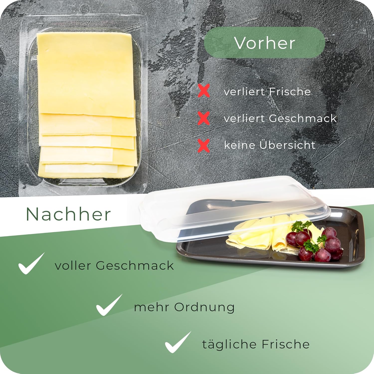 Novaliv Sparset 2x flach 2x hoch Anthrazit Premium Aufschnittbox mit  Transparentem Deckel, Frischhaltedosen fr Wurst & Kse Mae 25x17x3 cm  25x17x5 cm Khlschrank Organizer Knckebrotbox must-have online kaufen bei  Netto