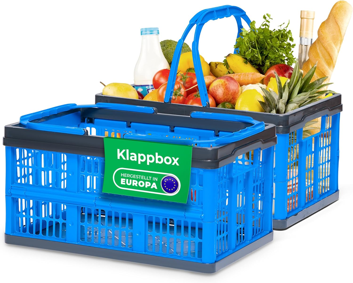 Novaliv Klappbox Blau 2er Set - 16L Faltkorb mit Henkeln - Vielseitiger Einkaufskorb - Praktische Aufbewahrungsbox - Bild 1