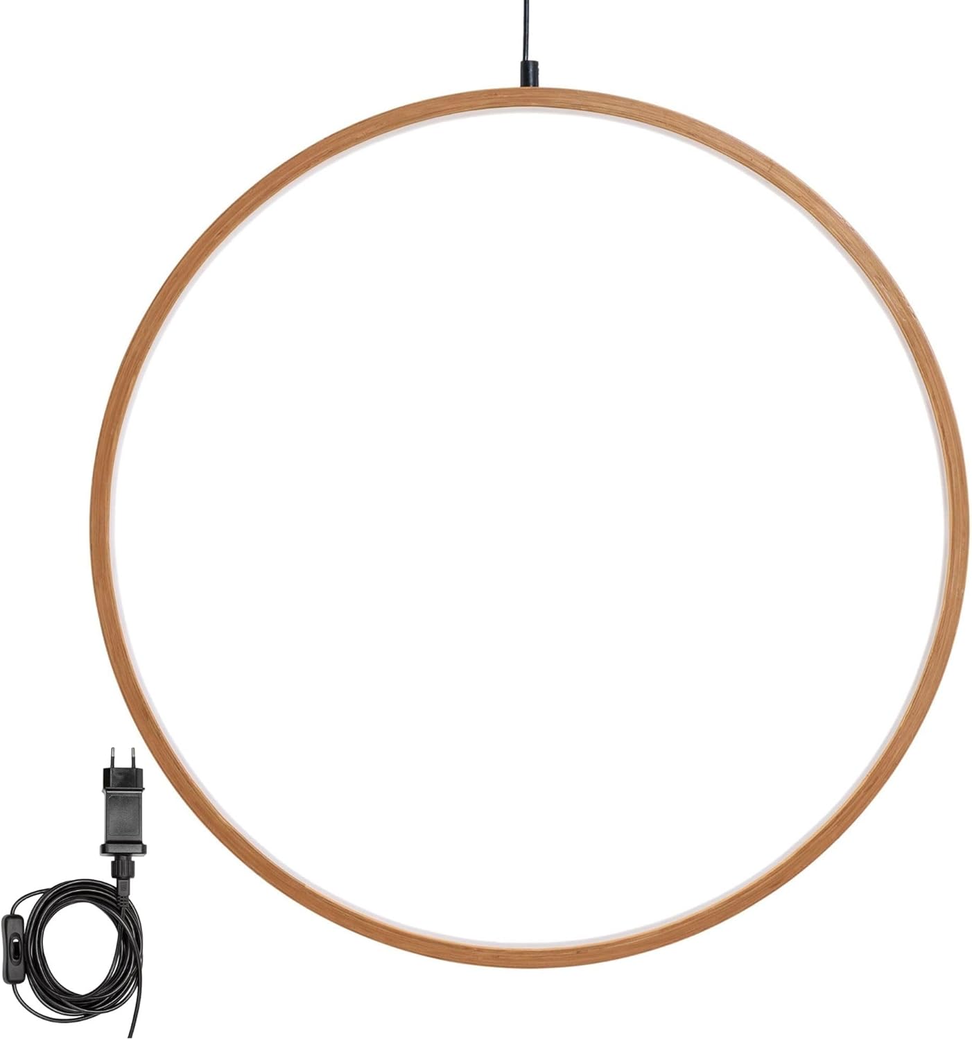 Novaliv LED Kreis Lampe 57cm &Oslash; Naturholz H&auml;ngelampe Wohnzimmer LED Warmwei&szlig; Weihnachtskreis beleuchtet innen - Innendeko Fensterdeko f&uuml;r Weihnachtszeit Nachttischlampe Weihnachtsbeleuchtung - Bild 1
