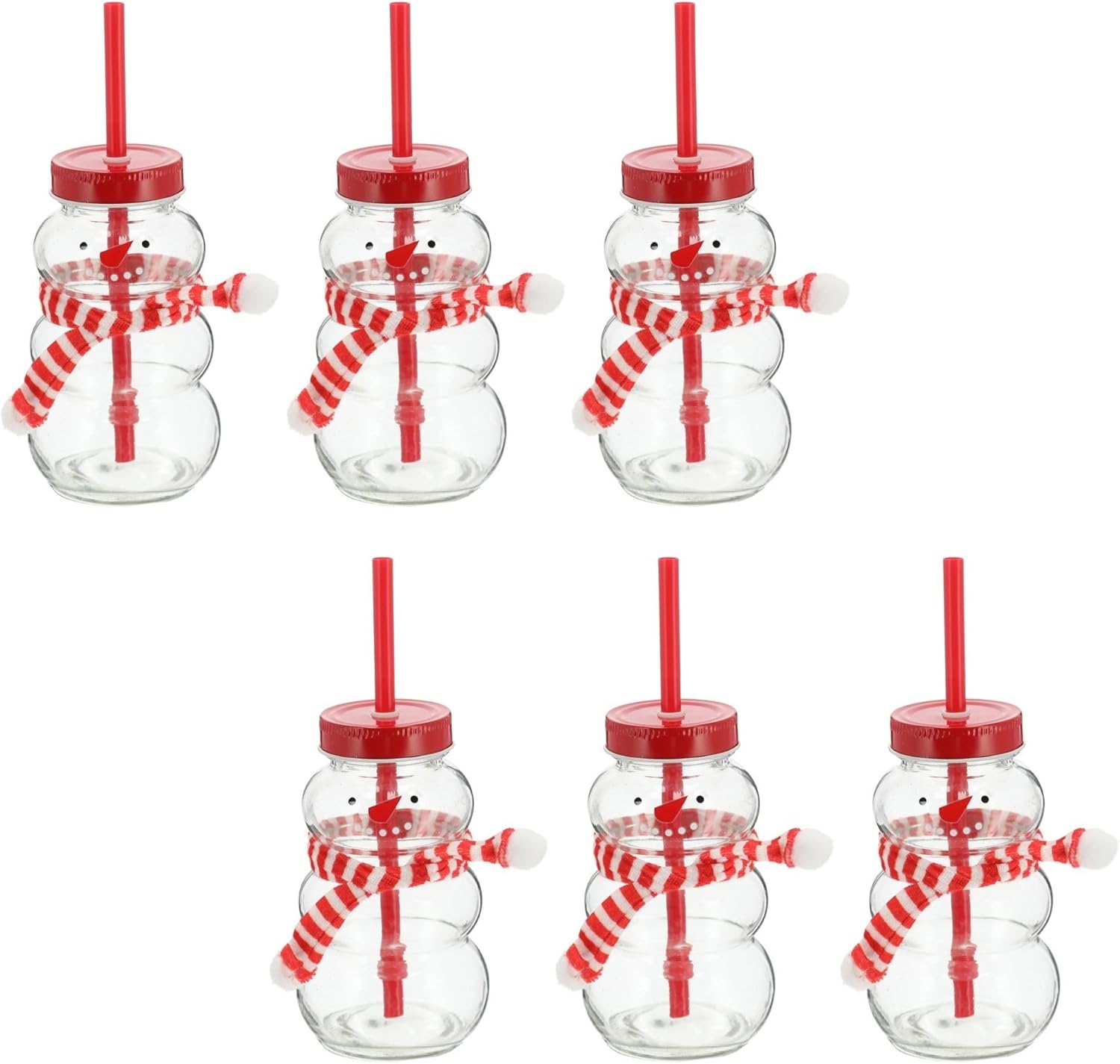 Novaliv 6x Tassen Gl&uuml;hwein 260 ml Personalisierte Weihnachtstasse mit Trinkhalm - Schneemann als Gl&uuml;hweinbecher - Weihnachts Motiv Tasse mit Deckel und Strohhalm Weihnachtstassen Handw&auml;rmer mugs - Bild 1
