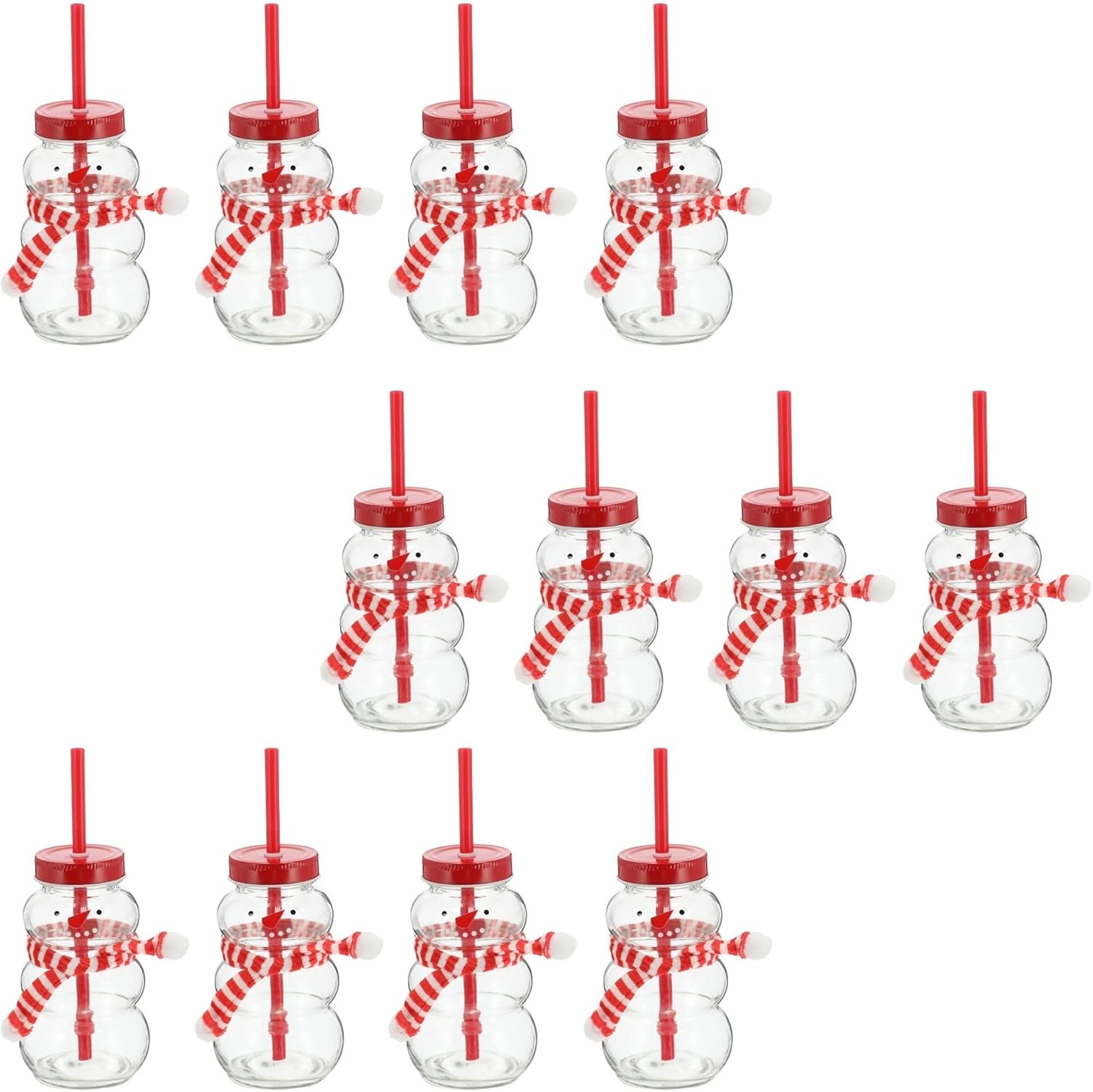 Novaliv 12x Tassen Gl&uuml;hwein 260 ml Personalisierte Weihnachtstasse mit Trinkhalm - Schneemann als Gl&uuml;hweinbecher - Weihnachts Motiv Tasse mit Deckel und Strohhalm Weihnachtstassen Handw&auml;rmer Mugs - Bild 1