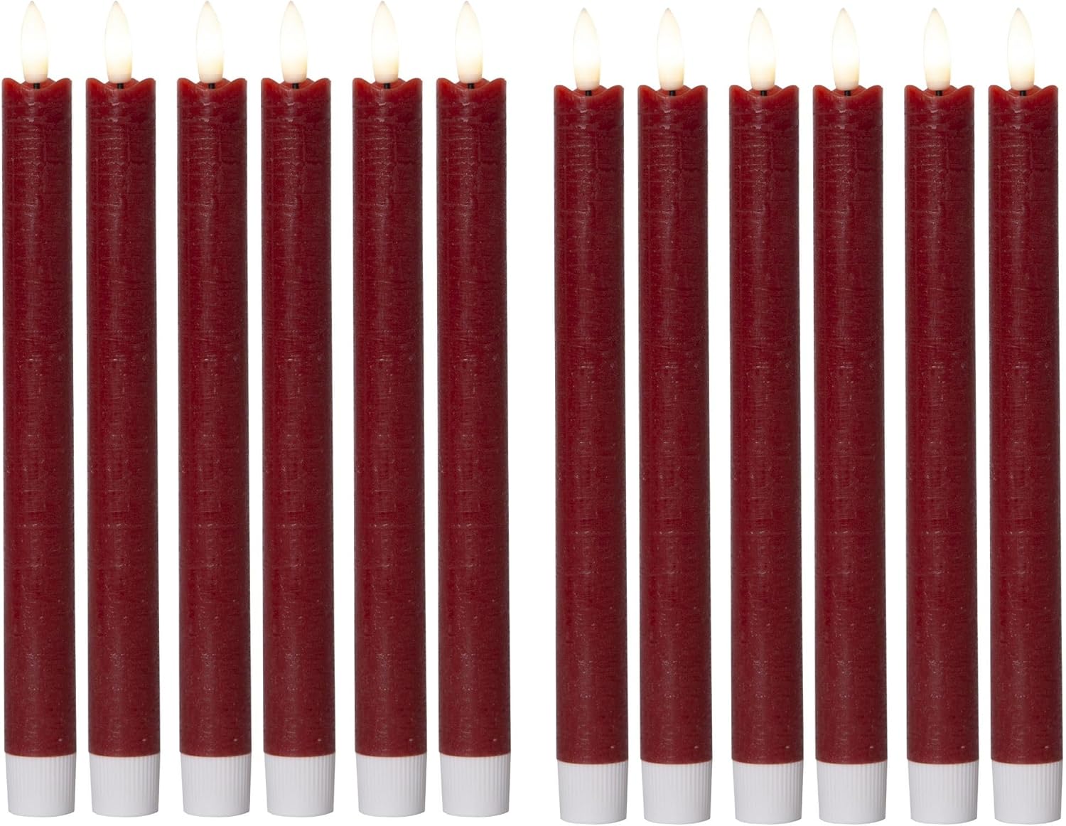 Stabkerzen LED mit Timer Rot 12 St&uuml;ck indoor - 6 Stunden - ECHTWACHS 24cm H&ouml;he f&uuml;r Kerzen 2 ,2cm Durchmesser 2 AAA Batterien notwendig LED Stabkerzen 4er Set Rot (drei Mal) bewegliche Flamme Licht - Bild 1