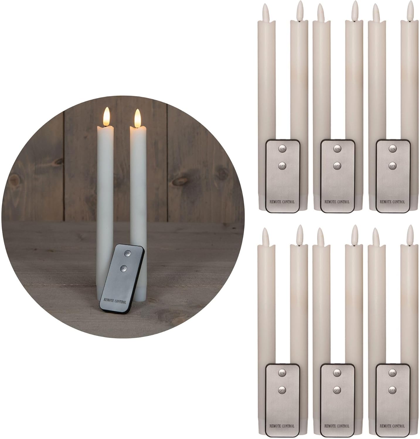 Stabkerzen LED mit Timer WEISS 12 St&uuml;ck indoor - 6 Stunden - ECHTWACHS 23cm H&ouml;he f&uuml;r Kerzen 2 ,2cm Durchmesser 2 AAA Batterien notwendig LED Stabkerzen 4er Set WEISS (drei Mal) bewegliche Flamme Licht - Bild 1