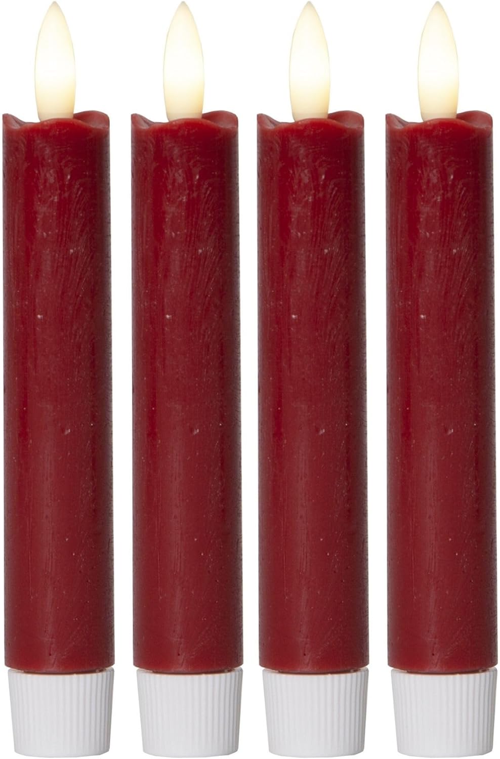 Novaliv Stabkerzen LED mit Timer ROT 4 St&uuml;ck Indoor 6 Stunden - ECHTWACHS 15cm H&ouml;he f&uuml;r Kerzen 2 ,2cm Durchmesser 2 AAA Batterien notwendig LED Stabkerzen flackernde Flamme bewegliche Flamme Licht - Bild 1