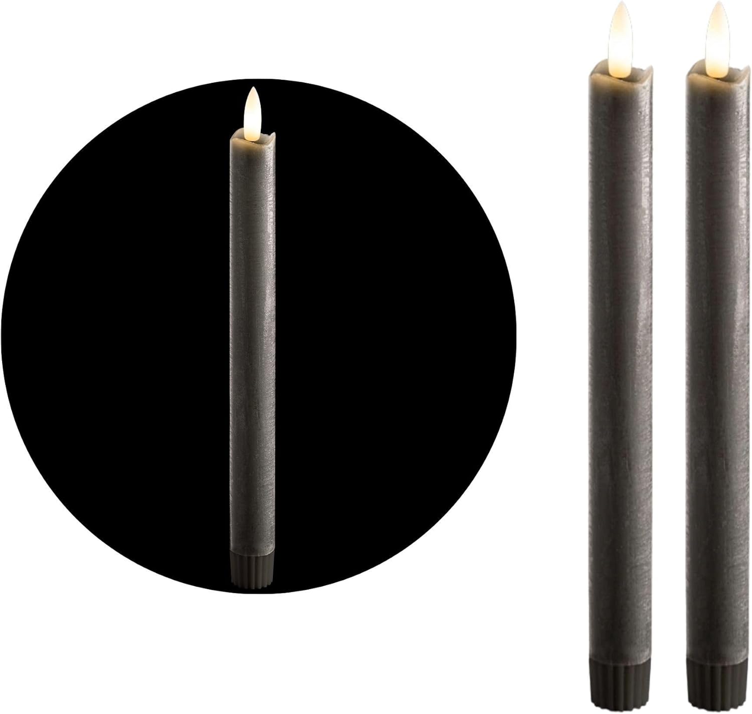 Novaliv Stabkerzen LED mit Timer GRAU 2er Indoor mit 6 Stunden Timer - ECHTWACHS 23cm H&ouml;he f&uuml;r Kerzen 2 ,2cm Durchmesser 2 AAA Batterien notwendig LED Stabkerzen flackernde Flamme bewegliche Flamme - Bild 1
