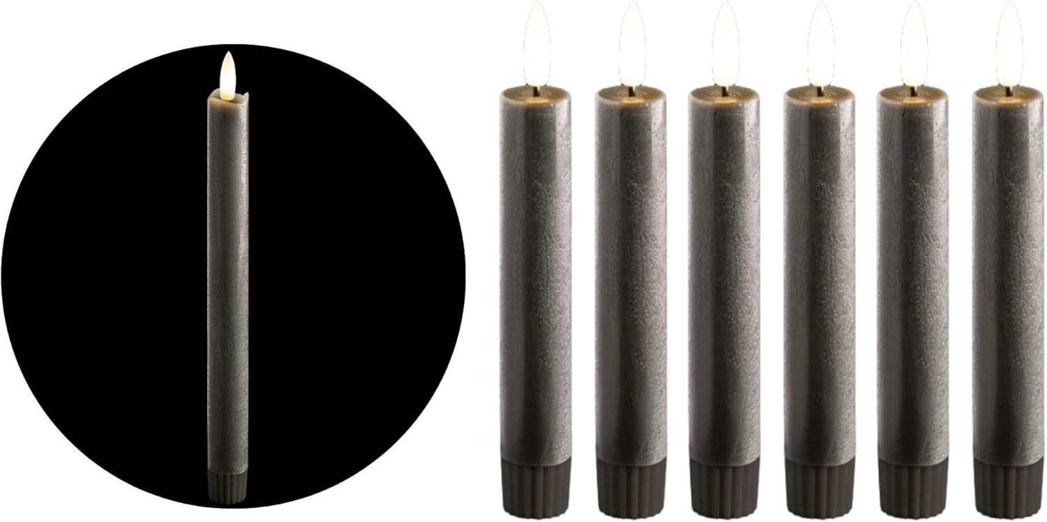 Stabkerzen LED mit Timer GRAU 8 St&uuml;ck Indoor 6 Stunden ECHTWACHS 15cm H&ouml;he f&uuml;r Kerzen 2 ,2cm Durchmesser 2 AAA Batterien notwendig LED Stabkerzen 4er Set GRAU (zwei Mal) bewegliche Flamme Licht - Bild 1