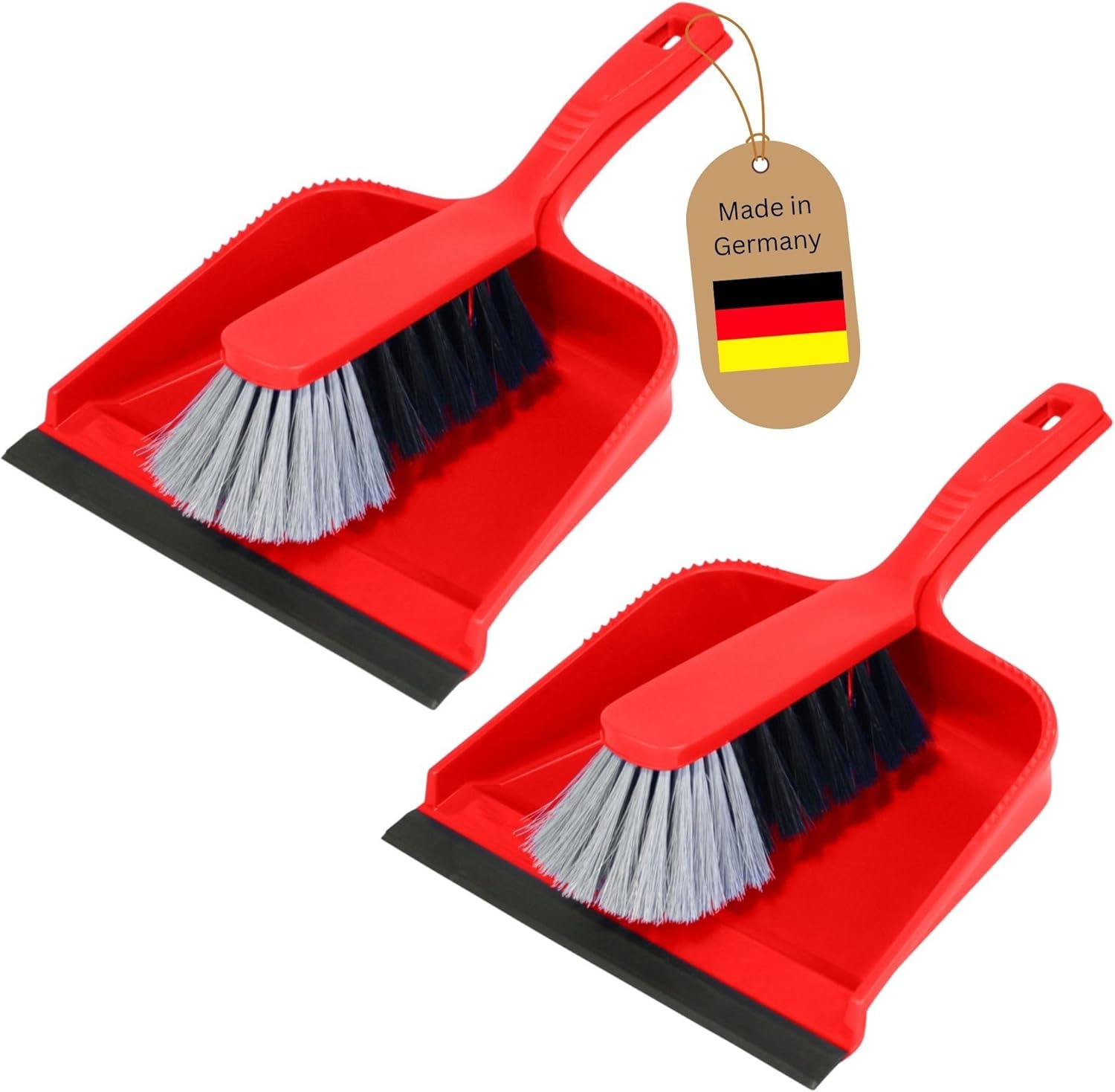 Novaliv 2er Kehrblech Set Kehrblechgarnitur ROT Kunststoff Kehrblechbesen zum Aufkehren Handfeger Kunstborsten PPN Kehrblechset Kehrschaufel 20 cm - geeignet f&uuml;r Camping Feger und Kehrblech - Bild 1