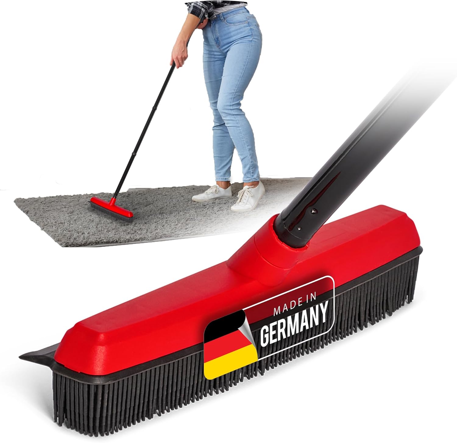 Novaliv Gummibesen mit Stiel zum Stecken Auto & Abzieher Friseurbesen Gummi Noppenbesen Hundehaarentferner Broom Besen f&uuml;r Drinnen Steinb&ouml;den Teppichbesen Bodenabzieher Haushaltsbesen Wunderbesen - Bild 1