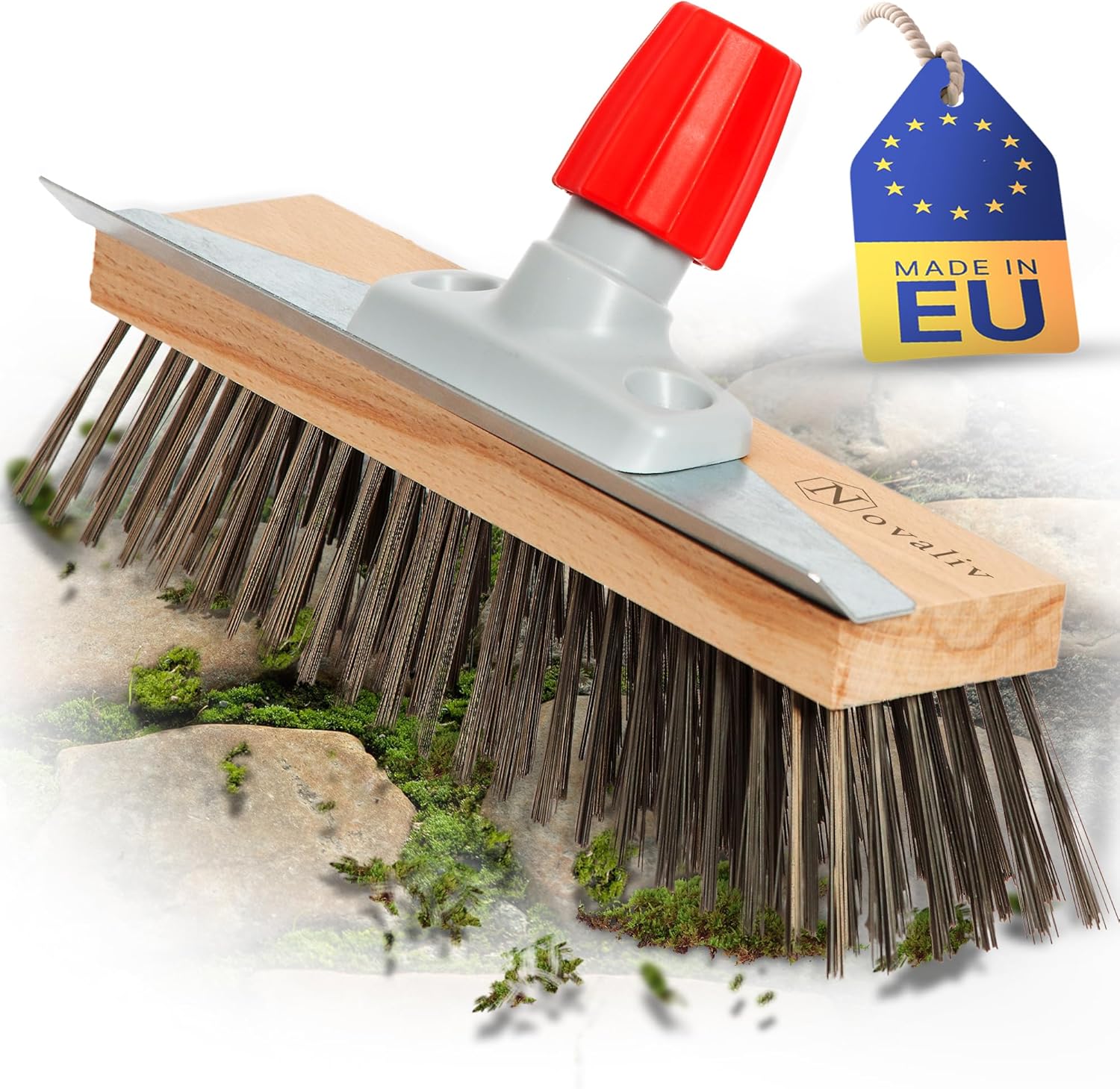 Novaliv Robuster Drahtbesen Moos - Effiziente Moosentfernung, Drahtb&uuml;rste, 6-Reihen Metallborsten, f&uuml;r Pflastersteine & Garten, Stahlbesen, Mooskratzer, Pizzabesen, Pizzastein B&uuml;rste - Bild 1