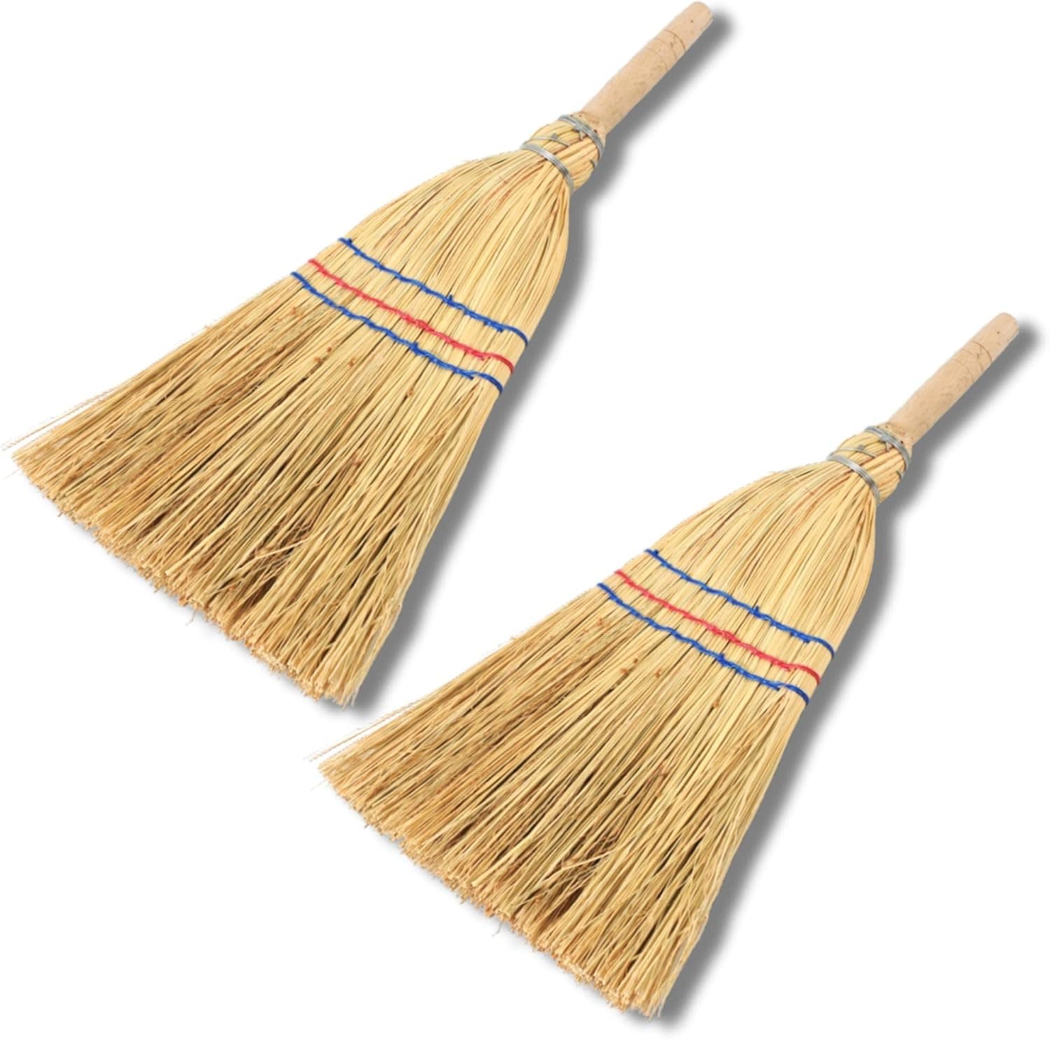 Novatool 2X Kleiner Besen Reisigbesen mit Stiel kurz 40cm Strohbesen Kinder Hexenbesen klein Garden Broom Mini Besen klein IDEAL als Kinderbesen & Campingbesen - Bild 1