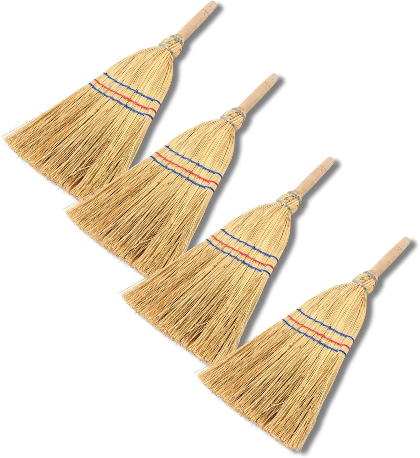 Novatool 4X Kleiner Besen Reisigbesen mit Stiel kurz 40cm Strohbesen Kinder Hexenbesen klein Garden Broom Mini Besen klein IDEAL als Kinderbesen & Campingbesen - Bild 1