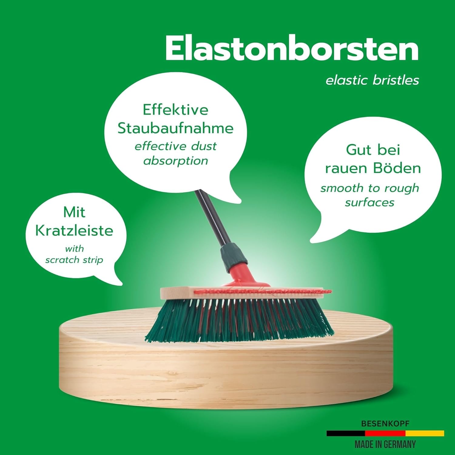 Novaliv Arenga-Elaston Straßenbesen 40 Cm – Robuster Kehrbesen Ohne Stiel, Mit Holzbesenkopf, Für Hof, Terrasse, Schnee & Werkstatt – Made In Germany