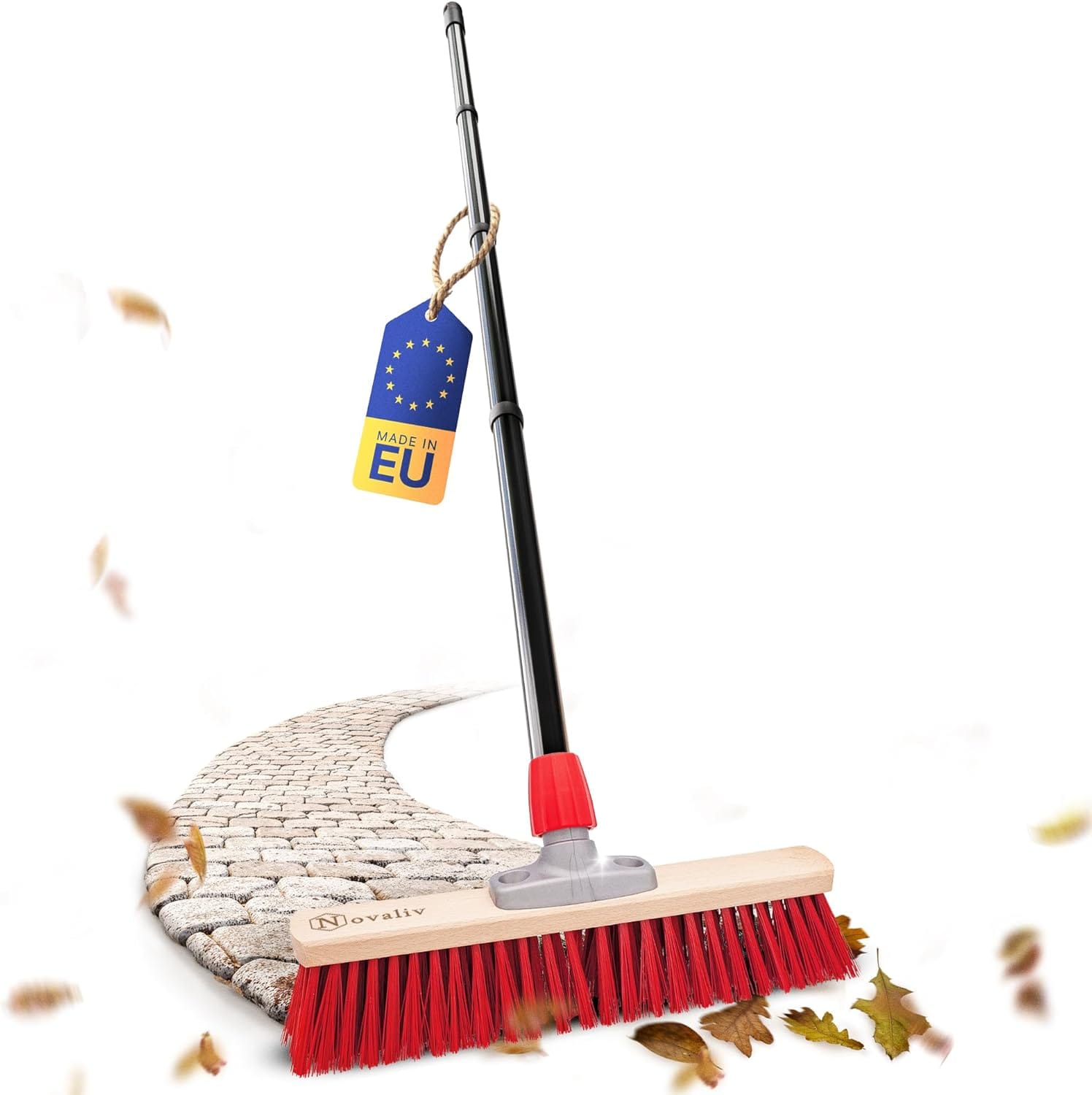 Novaliv Stra&szlig;enbesen mit Stiel drau&szlig;en 50 cm Elaston Borsten Ideal als Besen drau&szlig;en Gartenbesen mit Stiel Harte Borsten Terassenbesen Hofbesen Stallbesen Kehrbesen Industriebesen Outdoor Broom - Bild 1