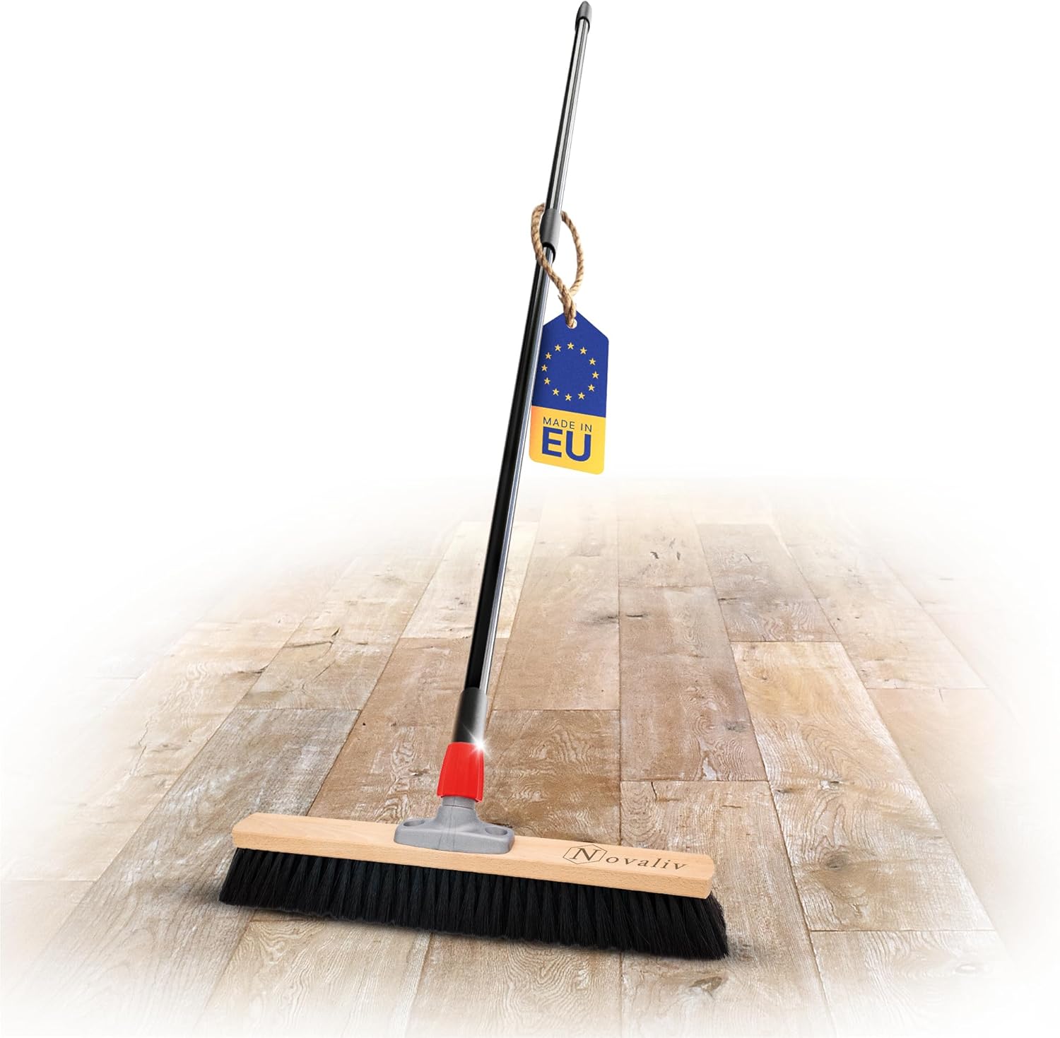 Novaliv Saalbesen 50 cm mit Teleskopstiel Borsten Kunstborsten Besen fein mit Stiel Werkstattbesen Hallenbesen Industriebesen Hausbesen Kehrbesen Zimmerbesen Haarbesen Terassenbesen Besen weich - Bild 1