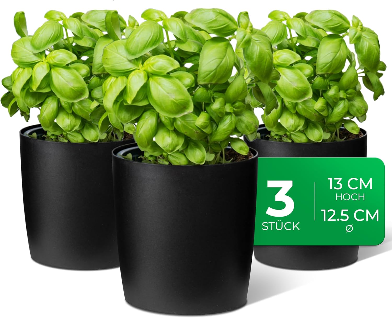 Novaliv Stilvolle 3er Set Kr&auml;utertopf aus Kunststoff Schwarz f&uuml;r Jede Fensterbank, frische K&uuml;chenkr&auml;uter, Kr&auml;utergarten f&uuml;r die k&uuml;che, Kr&auml;uterbeet Indoor, Zimmerpflanzen, Pflanzentopf, Pflanzschale - Bild 1