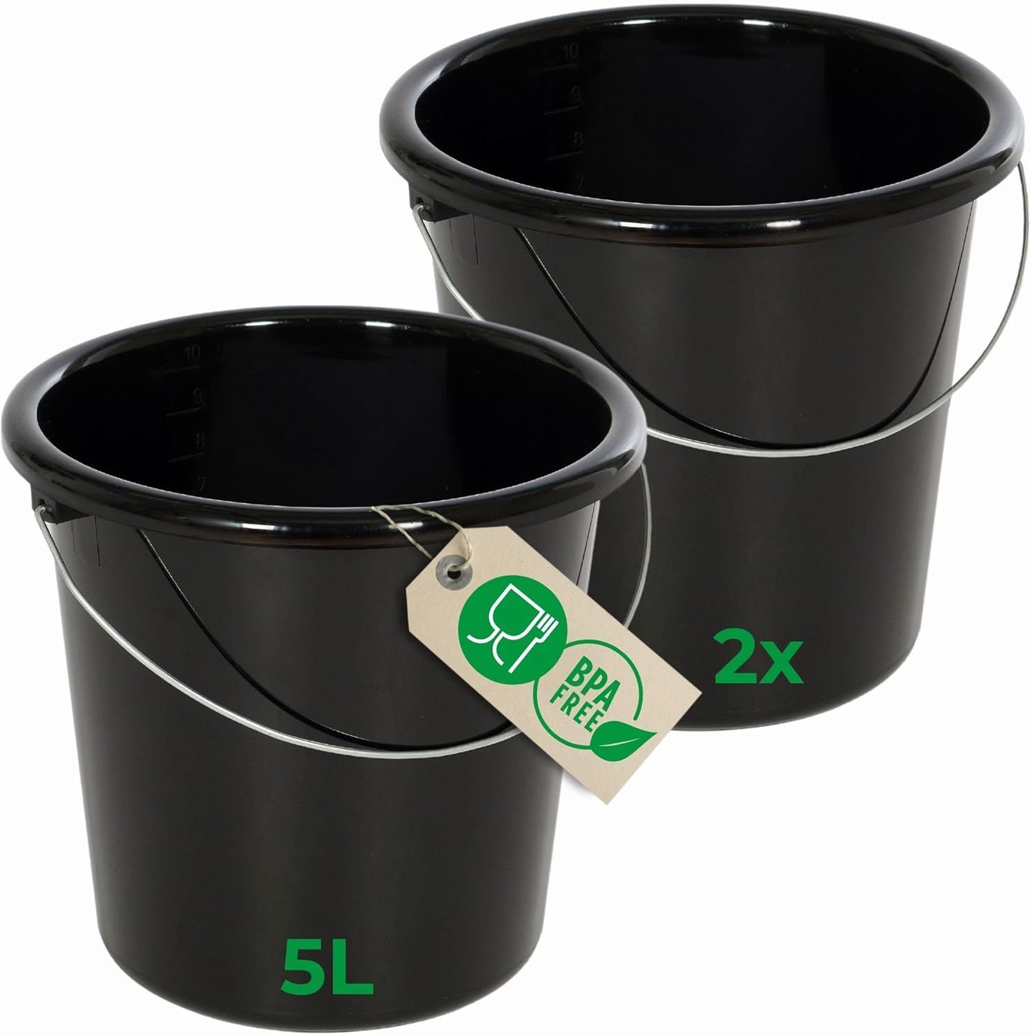 Novaliv 2 St&uuml;ck Eimer 5L Schwarz mit Ma&szlig;einteilung - Putzeimer 5 Liter ? 22 ,5 cm Praktischer Allrounder mit Skala f&uuml;r Haushalt & Garten ideal als Haushaltseimer , Wassereimer , Wischeimer , Bucket - Bild 1