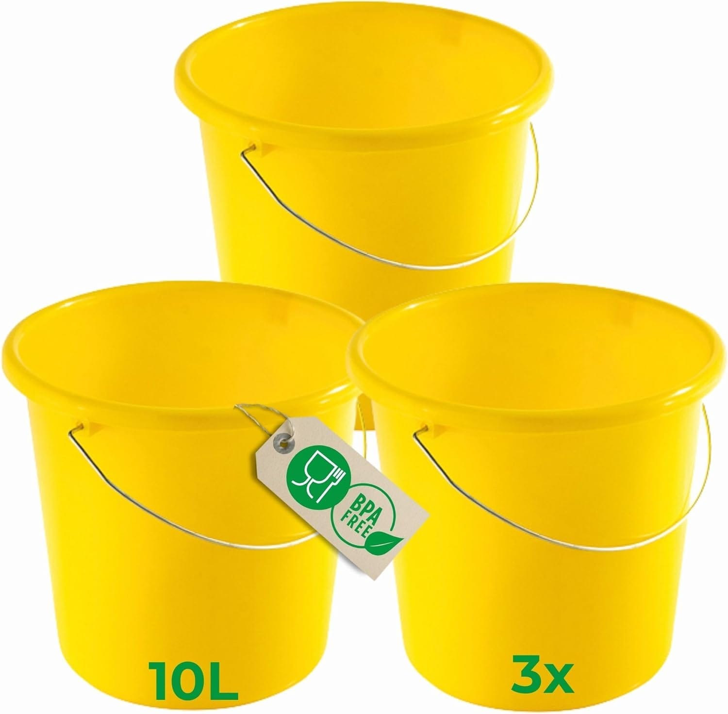 Novaliv 3 St&uuml;ck Eimer 10L Gelb mit Ma&szlig;einteilung - Putzeimer 10 Liter ? 28 ,5 cm Praktischer Allrounder mit Skala f&uuml;r Haushalt & Garten ideal als Haushaltseimer , Wassereimer , Wischeimer , Bucket - Bild 1
