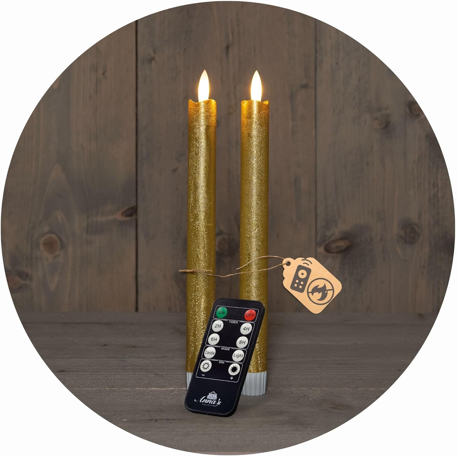 Stabkerzen LED mit Timer GOLD 2er indoor mit Timer Funktion 6 Stunden ECHTWACHS 18cm H&ouml;he f&uuml;r Kerzen 2 ,2cm Durchmesser 2 AAA Batterien notwendig LED Stabkerzen flackernde Flamme bewegliche Flamme - Bild 1