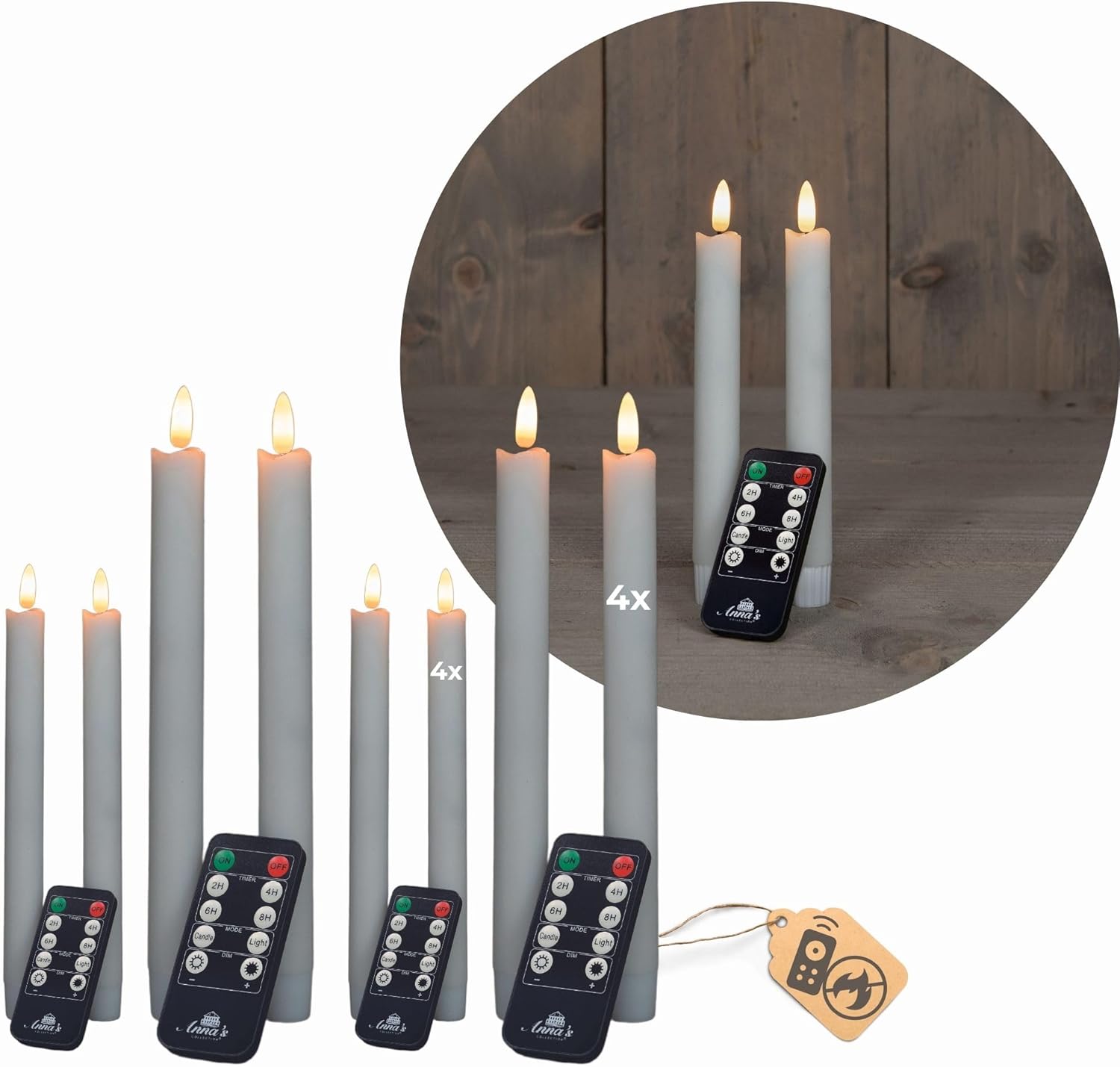 Sparset Stabkerzen LED mit Timer Klein+Gro&szlig; WEISS 8 St&uuml;ck WEISS indoor - 6 Stunden - ECHTWACHS 18cm+23cm H&ouml;he f&uuml;r Kerzen 2 ,2cm Durchmesser 2 AAA Batterien notwendig LED Stabkerzen flackernde Flamme - Bild 1