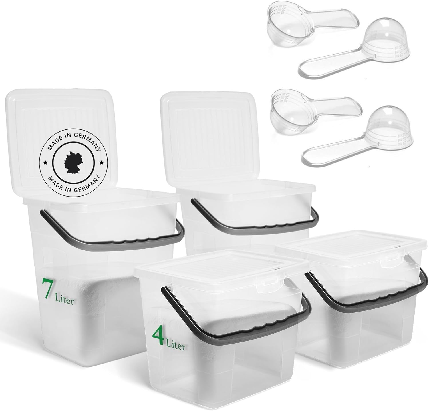 Novaliv Sparset 2x Waschmittelbox mit Deckel 4 Liter + 7 Liter Transparent und Dosierl&ouml;ffel Box Waschpulver Aufbewahrungsbox mit Henkel Waschmittel Aufbewahrung Waschmittelbeh&auml;lter Waschpulverbeh&auml;lter - Bild 1