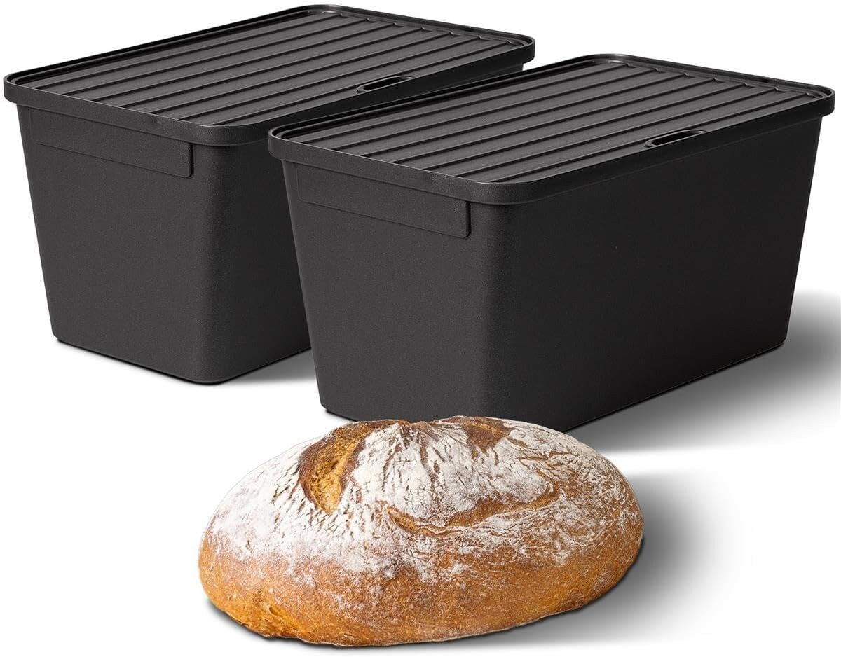 2x Brotkasten Plastik mit Deckel 32x20x16,5cm Dose für Brot Brotkasten Kunststoff Aufbewahrungsbox Brot Brötchenbox IDEAL als Gärbox Sauerteig Teigwanne mit Deckel für Brotteig