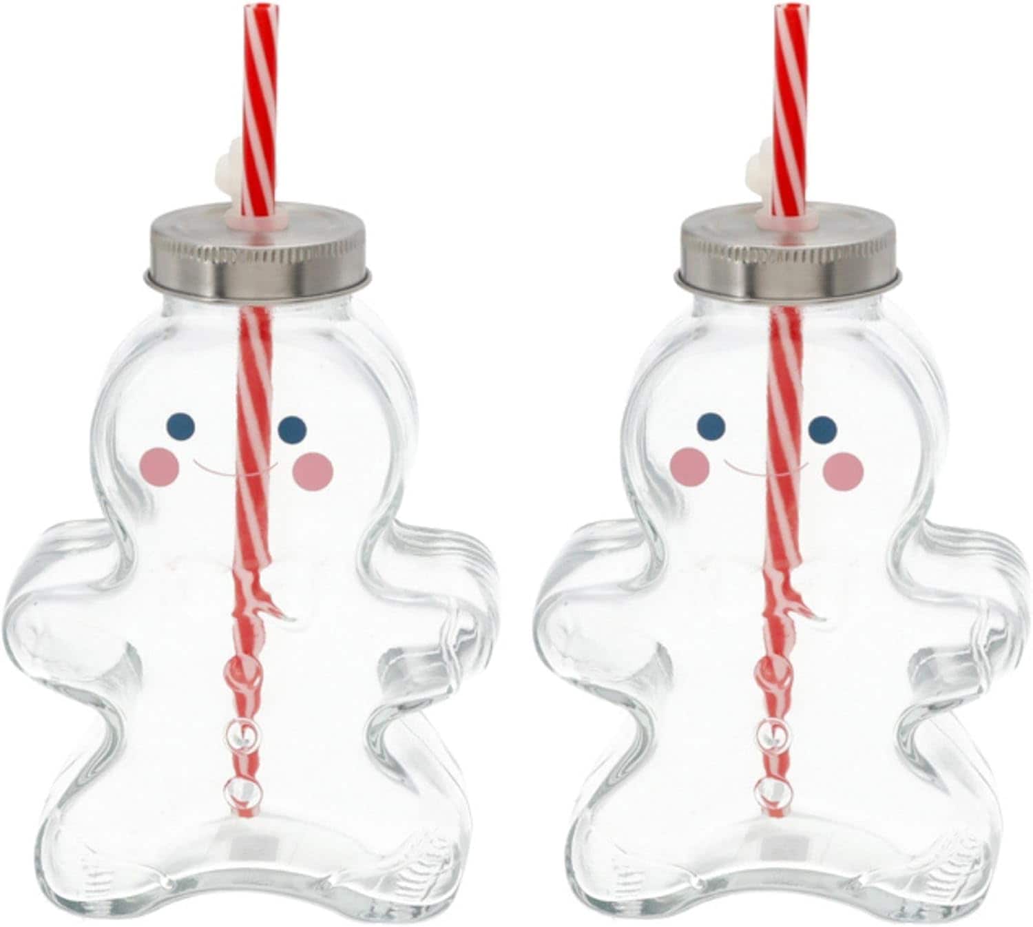 Novaliv 2X Tassen Gl&uuml;hwein 440 ml Personalisierte Weihnachtstasse mit Trinkhalm - Lebkuchenmann als Gl&uuml;hweinbecher - Christbaumkugel Motiv Tasse Tannenbaum Kugel Weihnachtstassen Handw&auml;rmer Mugs - Bild 1