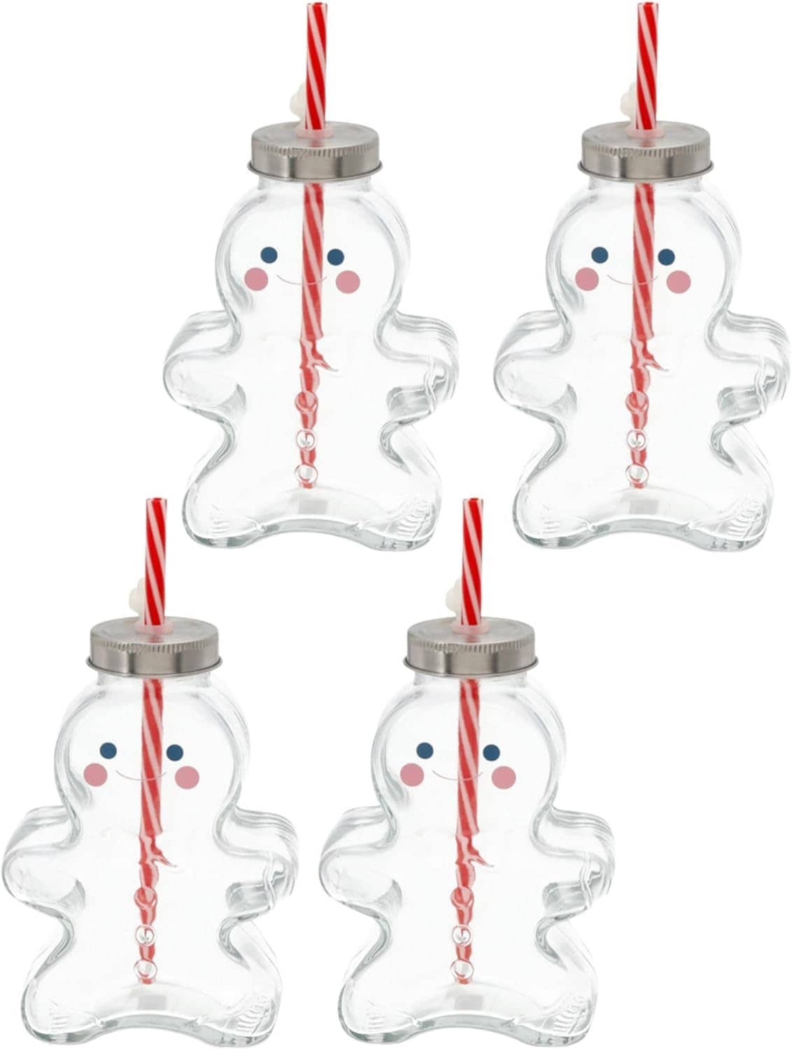 Novaliv 4X Tassen Gl&uuml;hwein 440 ml Personalisierte Weihnachtstasse mit Trinkhalm - Lebkuchenmann als Gl&uuml;hweinbecher - Christbaumkugel Motiv Tasse Tannenbaum Kugel Weihnachtstassen Handw&auml;rmer Mugs 