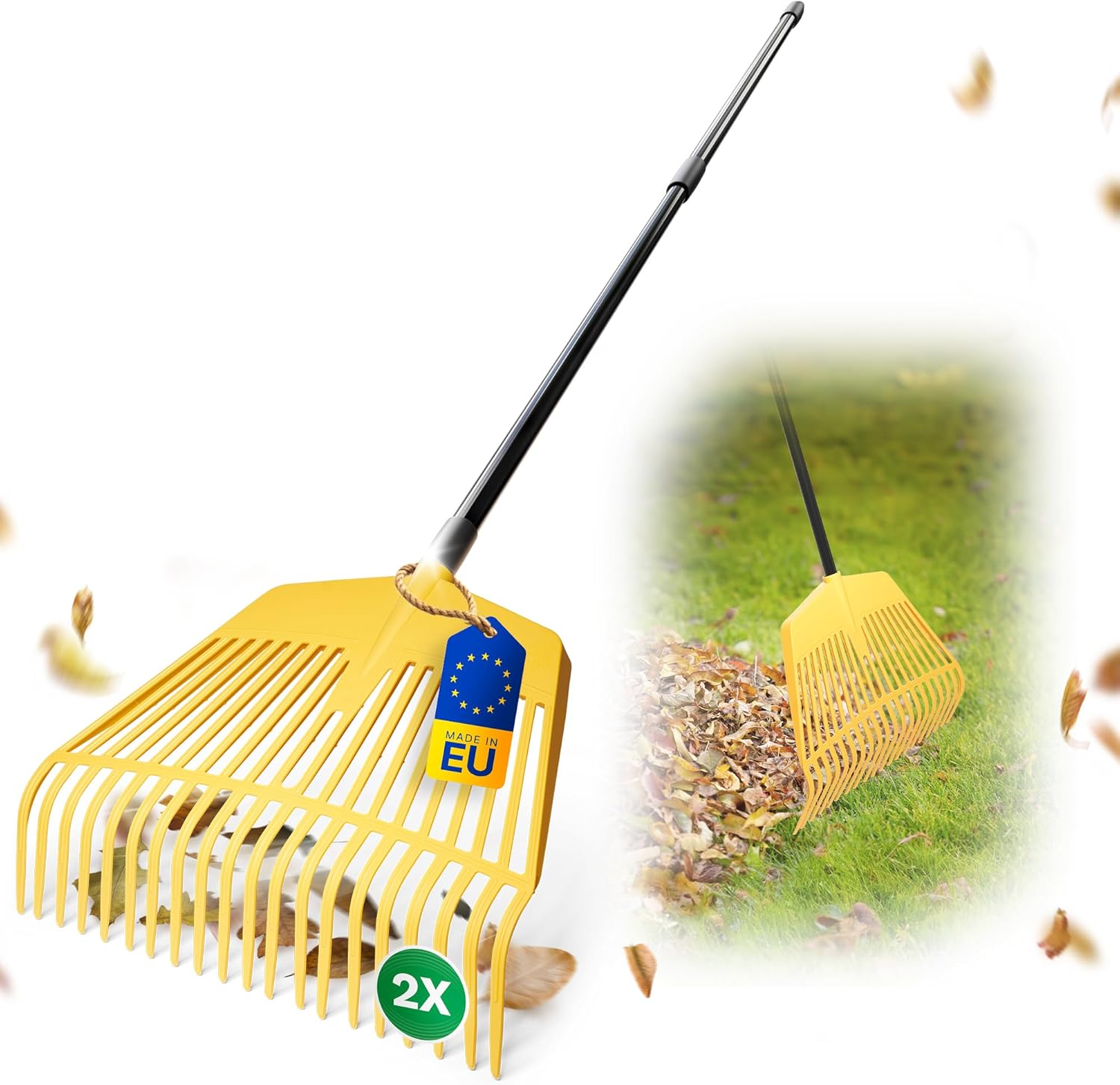 Novatool Laubbesen mit Teleskop-Stiel - 2 in 1 Kombiger&auml;t Laubgabel mit 26 Kunststoff-Zinken , Arbeitsbreite 60cm Laubrechen , Gartenbesen , Rasenrechen , Harke f&uuml;r Gartenabfall Gartenger&auml;t - Bild 1