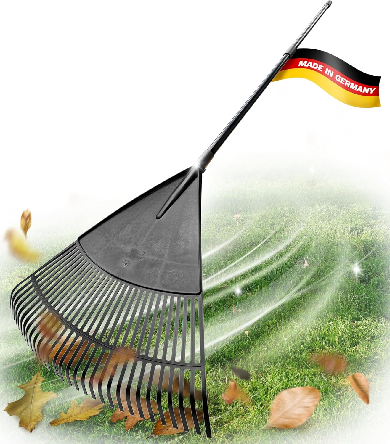 Novatool Laubbesen mit Teleskop-Stiel bis 152cm , Laubfeger mit 30 Kunststoff-Zinken , Rechen Arbeitsbreite 75cm , Laubrechen , Gartenbesen , Rasenrechen , Harke , Landschaftsbesen , Gartenger&auml;t Schwarz - Bild 1