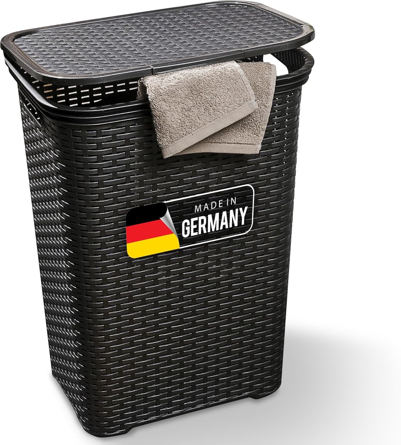 Novaliv Rattan W&auml;schekorb mit Deckel 60L Schwarz , W&auml;schebox W&auml;scheeimer W&auml;schebeh&auml;lter modern f&uuml;r Bad W&auml;sche Schmutzw&auml;sche , W&auml;schek&ouml;rbe Schmutzw&auml;schebeh&auml;lter W&auml;schetonne Sammler Korb Box - Bild 1