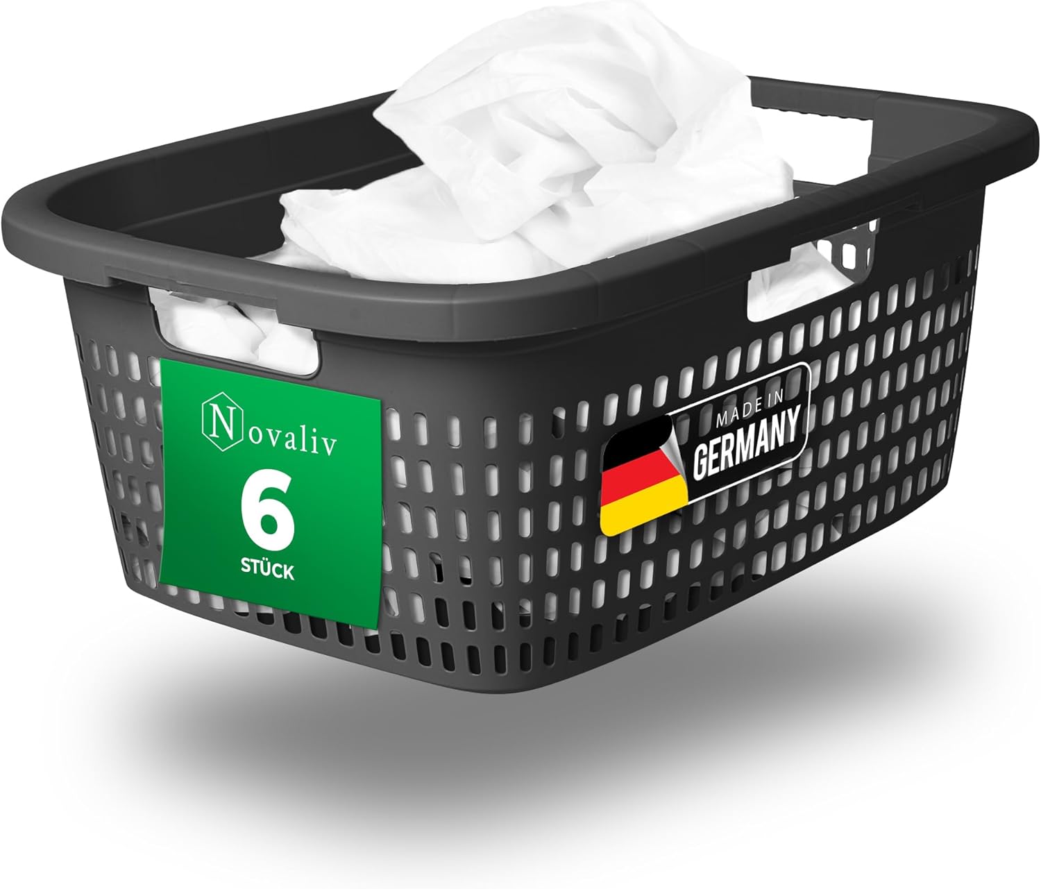 Novaliv Sparset 6X W&auml;schekorb mit 3 Griffen 25L Anthrazit , W&auml;schebox Set W&auml;scheeimer W&auml;schebeh&auml;lter f&uuml;r Bad W&auml;sche Schmutzw&auml;sche , W&auml;schek&ouml;rbe Schmutzw&auml;schebeh&auml;lter Haushalt Sammler Box - Bild 1