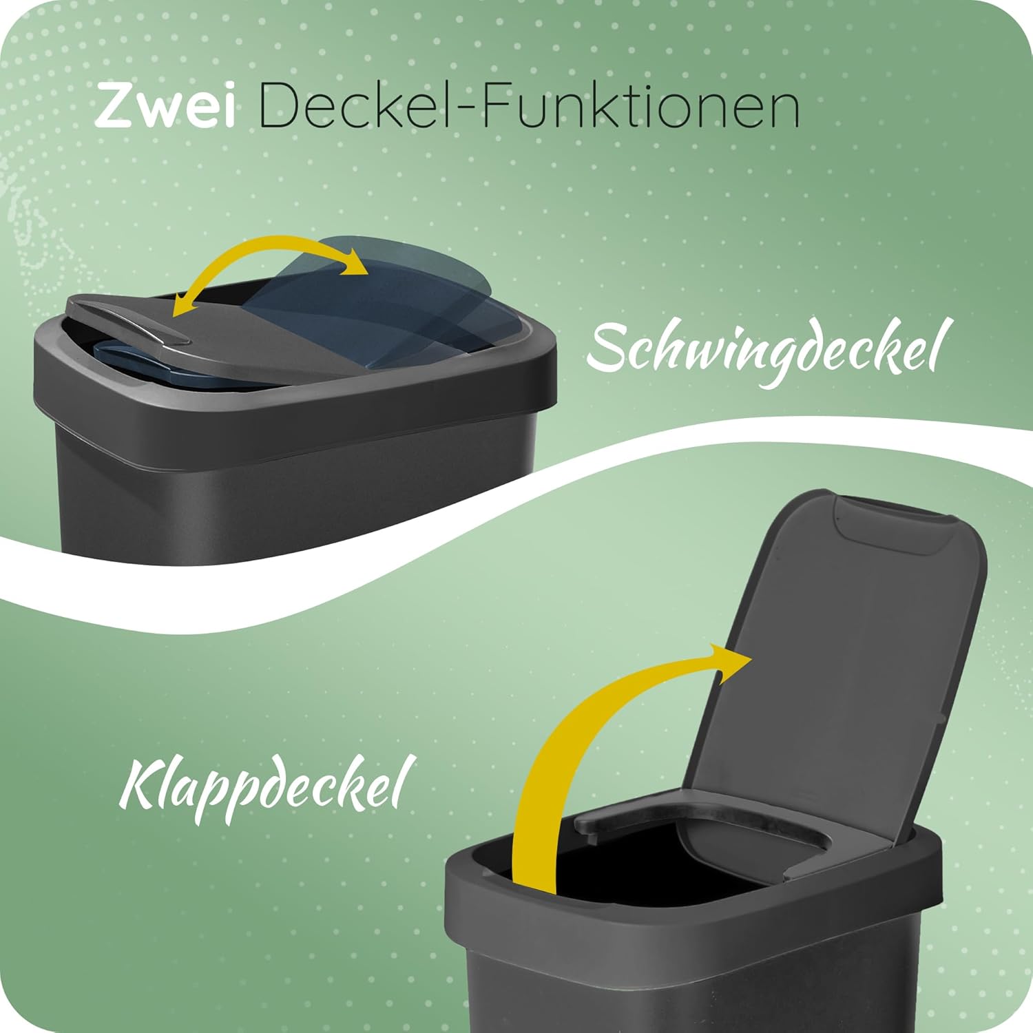Novaliv Mülleimer 10L mit 2in1 Deckel, Klappdeckel & Schwingdeckel, Stilvoller Anti-Geruch Abfalleimer für Bad Badezimmer Küche Haushalt Bür