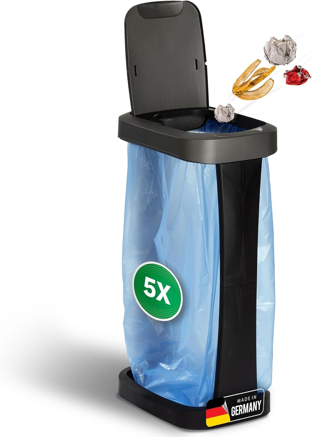 Novaliv 5er-Set Müllsackständer mit Deckel für 70L-120L Müllsäcke, extra Robust & fester Stand Outdoor geeignet, gelber Sack Müllständer Gelbersack-Halter Müll Abfall Ständer Mülltonne