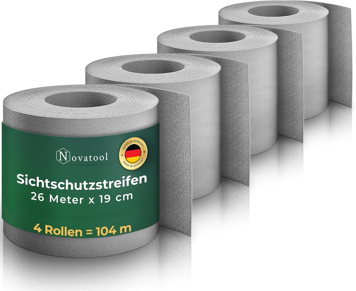 Novatool PREMIUM PP 104m Rolle Sichtschutzstreifen f&uuml;r Doppelstabmattenzaun Fenster Grau f&uuml;r 40 Reihen 1 ,1 mm extra stabil UV-Best&auml;ndigkeit Metallzaun Sichtschutzstreifen Zaunelemente Sichtschutz Zaun - Bild 1