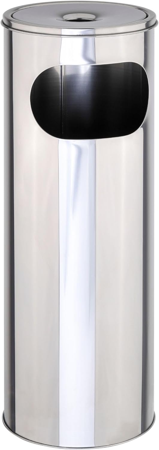 Novaliv Standaschenbecher f&uuml;r drau&szlig;en Edelstahl Silber 58 cm hoch 21cm &Oslash; 2in1 f&uuml;r M&uuml;ll- und Zigarettenabf&auml;lle Outdoor Aschenbecher f&uuml;r draussen stehend Metallsieb M&uuml;lleimer mit Aschenbecher St&auml;nder - Bild 1