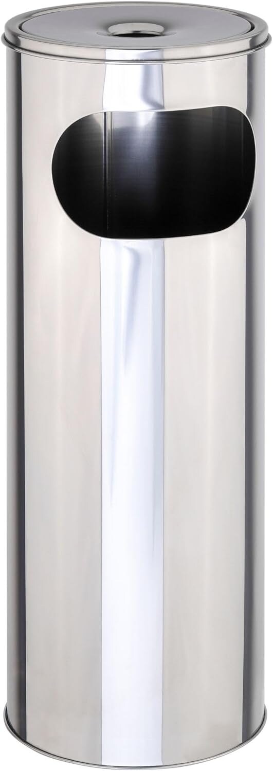 Standaschenbecher für draußen Edelstahl Silber 58 cm hoch 21cm Ø 2in1 für Müll- und Zigarettenabfälle Outdoor Aschenbecher für draussen stehend Metallsieb Mülleimer mit Aschenbecher Ständer