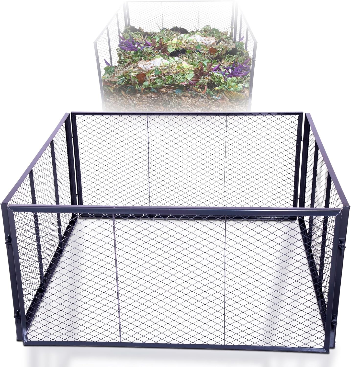 Garten-Komposter Metall 100x100x100 cm, mit erweiterbarem Stecksytem, pulverbeschichteter Metallkomposter mit 1000 Liter Volumen, Kompost Draht Kompostgitter Kompostkiste Bio Rasenkomposter