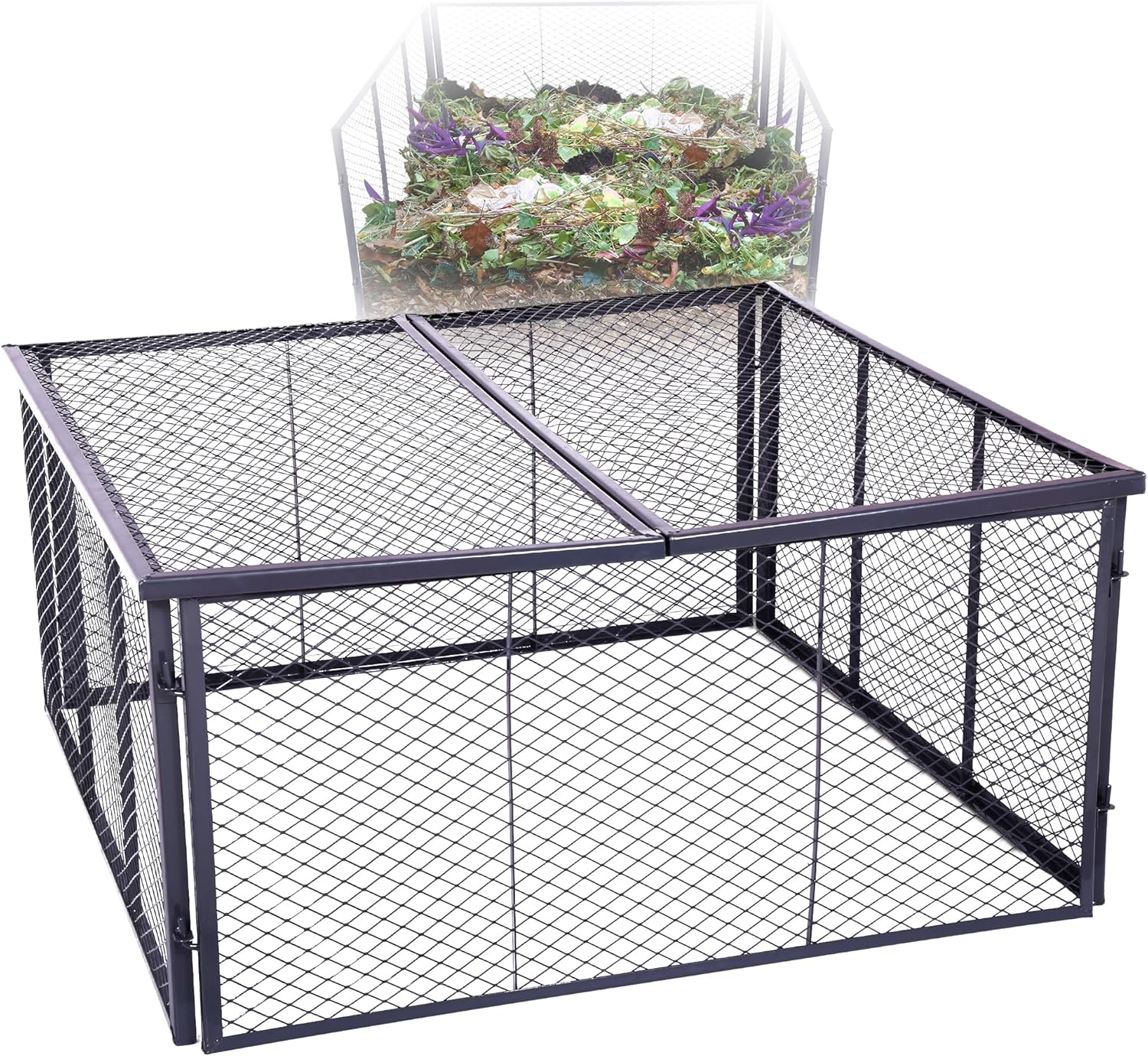 Novatool Garten-Komposter Metall 100x100x50 cm + Deckel oder Boden, mit erweiterbarem Stecksytem, pulverbeschichteter Metallkomposter mit 500 Liter Volumen, Draht Kompost Kompostkiste Rasenkomposter - Bild 1