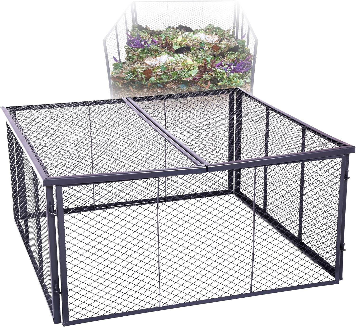 Garten-Komposter Metall 100x100x50 cm + Deckel oder Boden, mit erweiterbarem Stecksytem, pulverbeschichteter Metallkomposter mit 500 Liter Volumen, Draht Kompost Kompostkiste Rasenkomposter