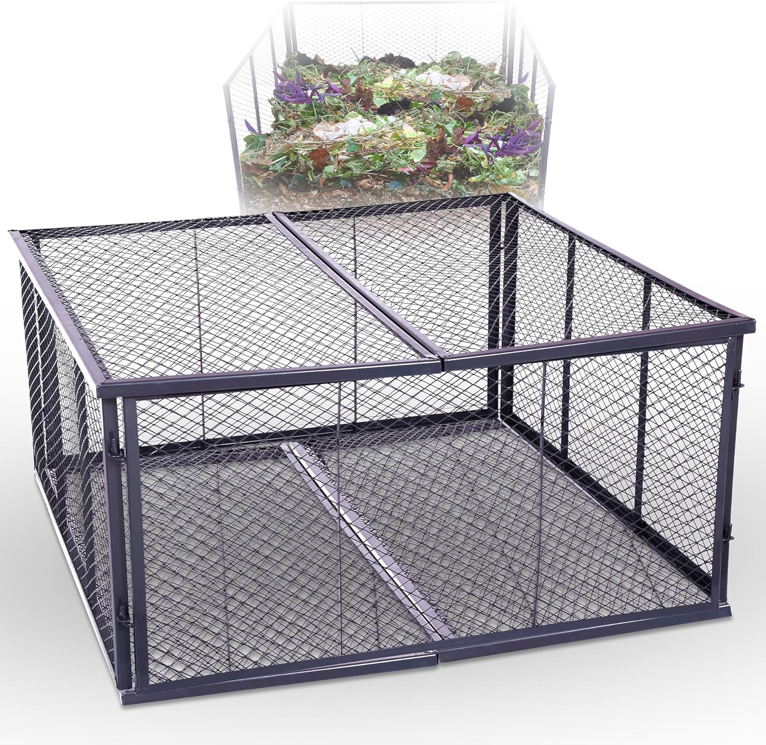Novatool Garten-Komposter Metall 100x100x100 cm + Deckel und Boden, mit erweiterbarem Stecksytem, pulverbeschichteter Metallkomposter mit 1000 Liter Volumen, Draht Kompost Kompostkiste Rasenkomposter - Bild 1