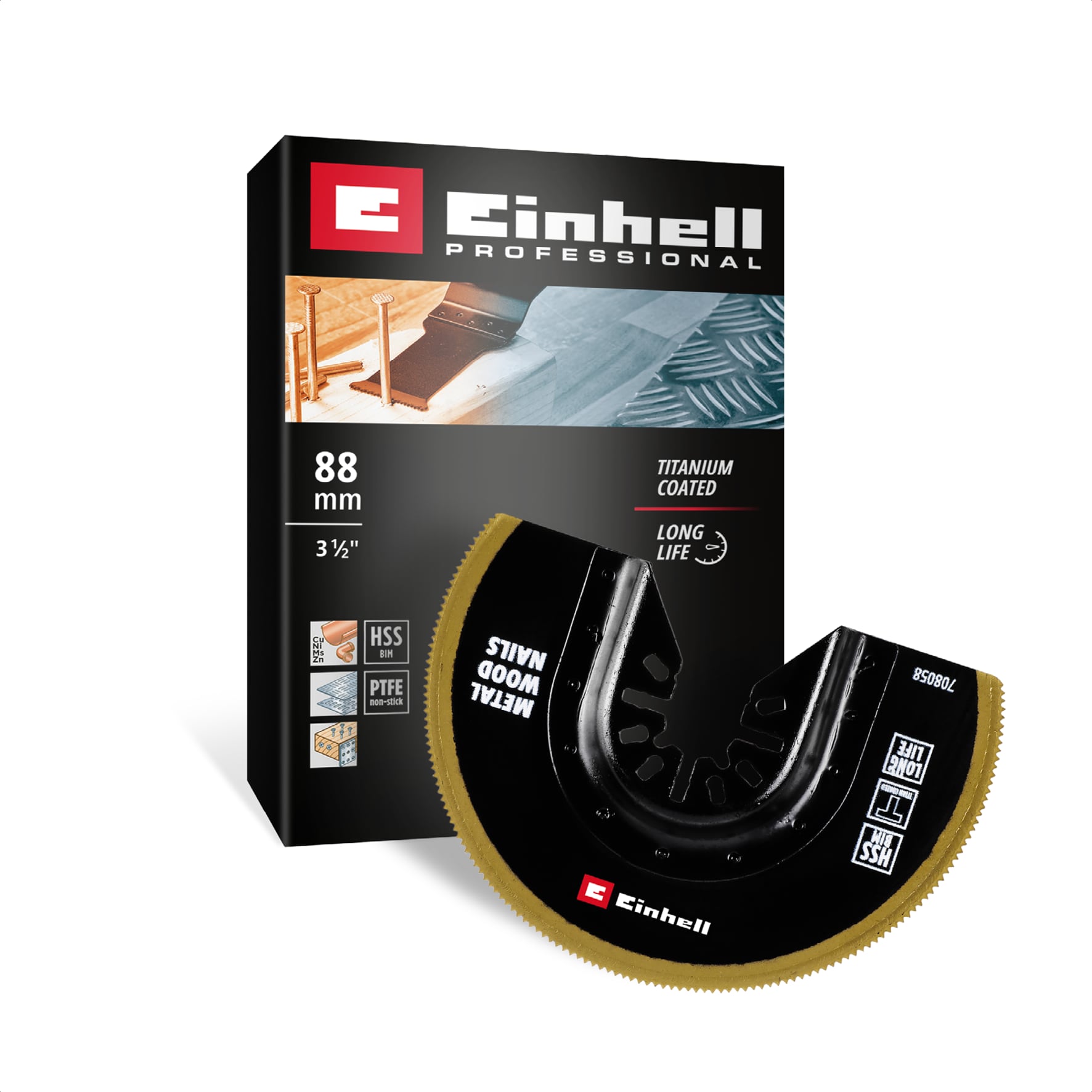Original Einhell Bi-Metall Tauchs&auml;geblatt Titanbeschichtet (&Oslash; 88 mm Breite, PTFE-Finishing, Metallverzahnung, Schnellwechselfunktion, geeignet f&uuml;r Multitools) - Bild 1