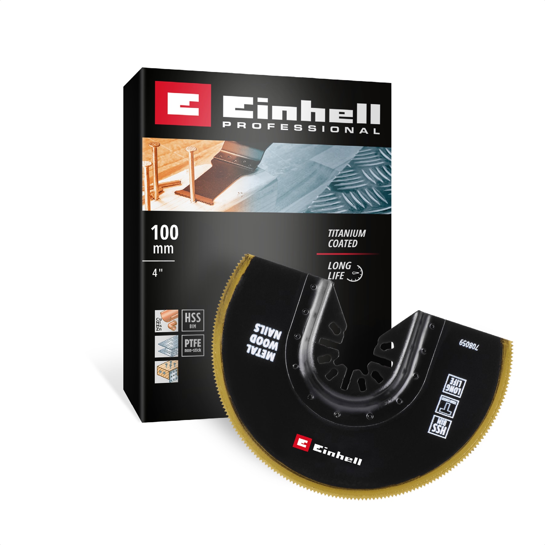 Original Einhell Bi-Metall Tauchs&auml;geblatt Titanbeschichtet (&Oslash; 100 mm Breite, PTFE-Finishing, Metallverzahnung, Schnellwechselfunktion, geeignet f&uuml;r Multitools) - Bild 1