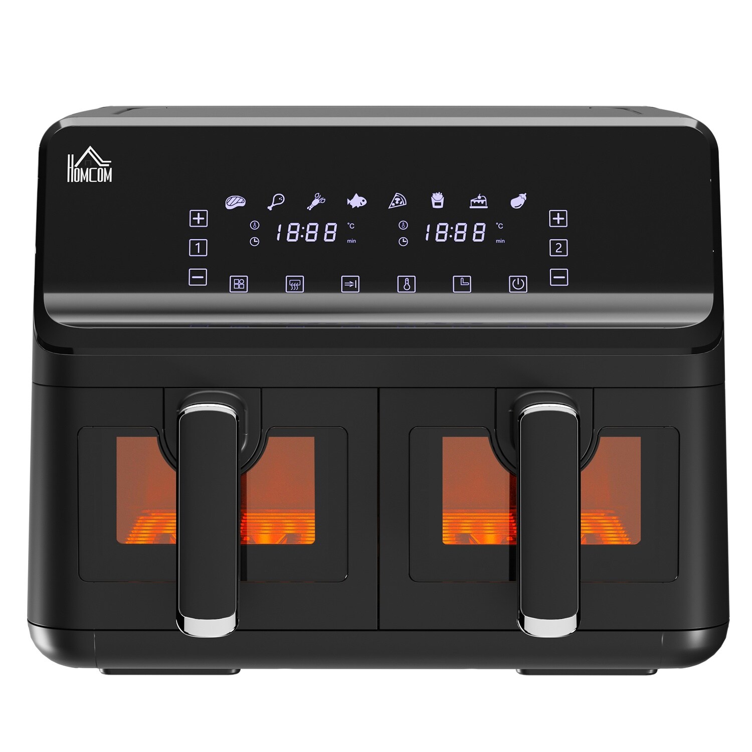 Hei&szlig;luftfritteuse ohne &Ouml;l Doppelkammer 8 L - 2500 W - 8 Programme, LED-Display, einstellbare Temperatur, Timer - Schwarz - Bild 1