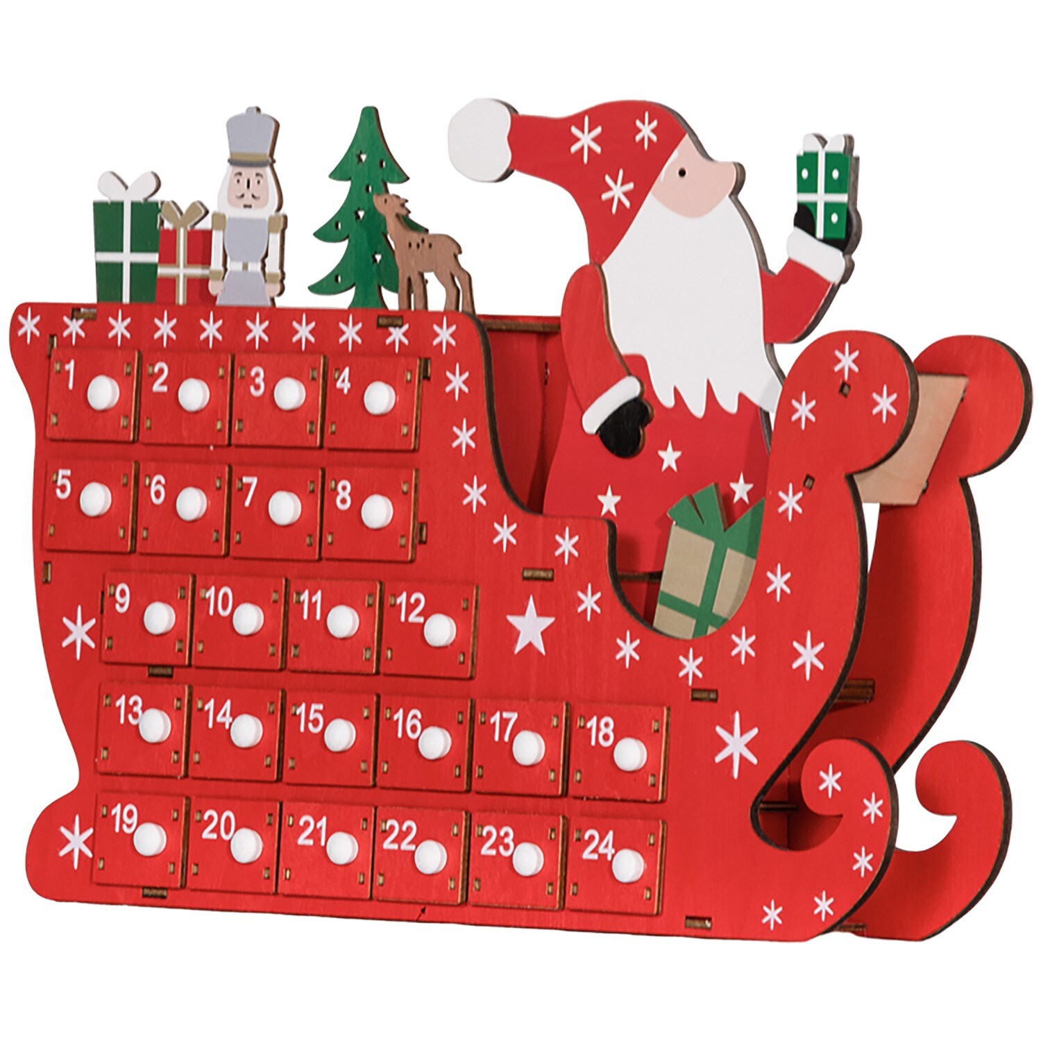 Adventskalender zum Befüllen 24 Schubladen Fächer Weihnachtskalender Adventskalenderbox Weihnachtsdekoration DIY MDF-Platte Rot 22,5 x 8 x 36 cm | 00052226769452