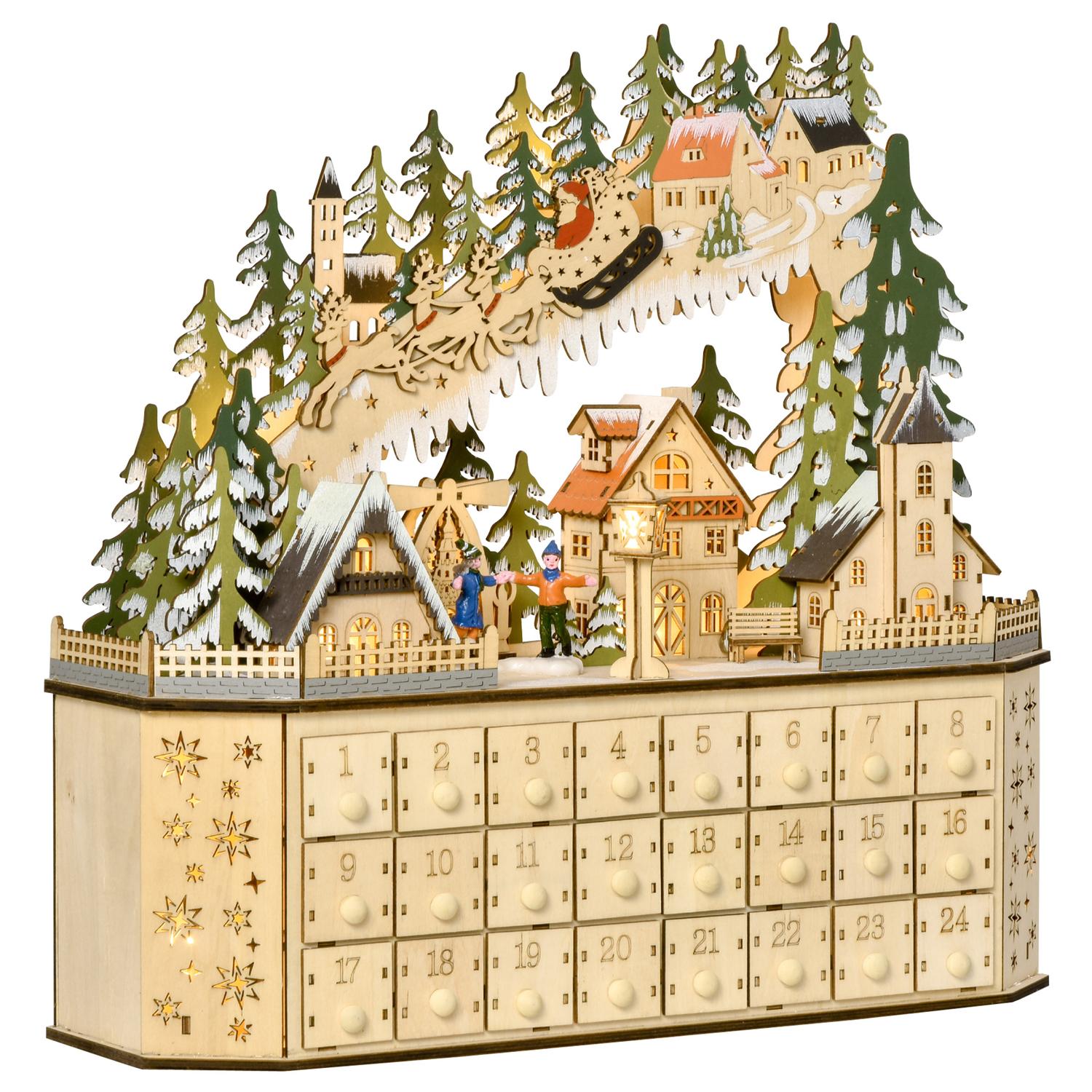 Adventskalender Zum Bef&uuml;llen 24 Schubladen F&auml;cher Weihnachtskalender Mit Led-Lichtern Adventskalenderbox Weihnachtsdekoration Diy 45X13X43 Cm - Bild 1