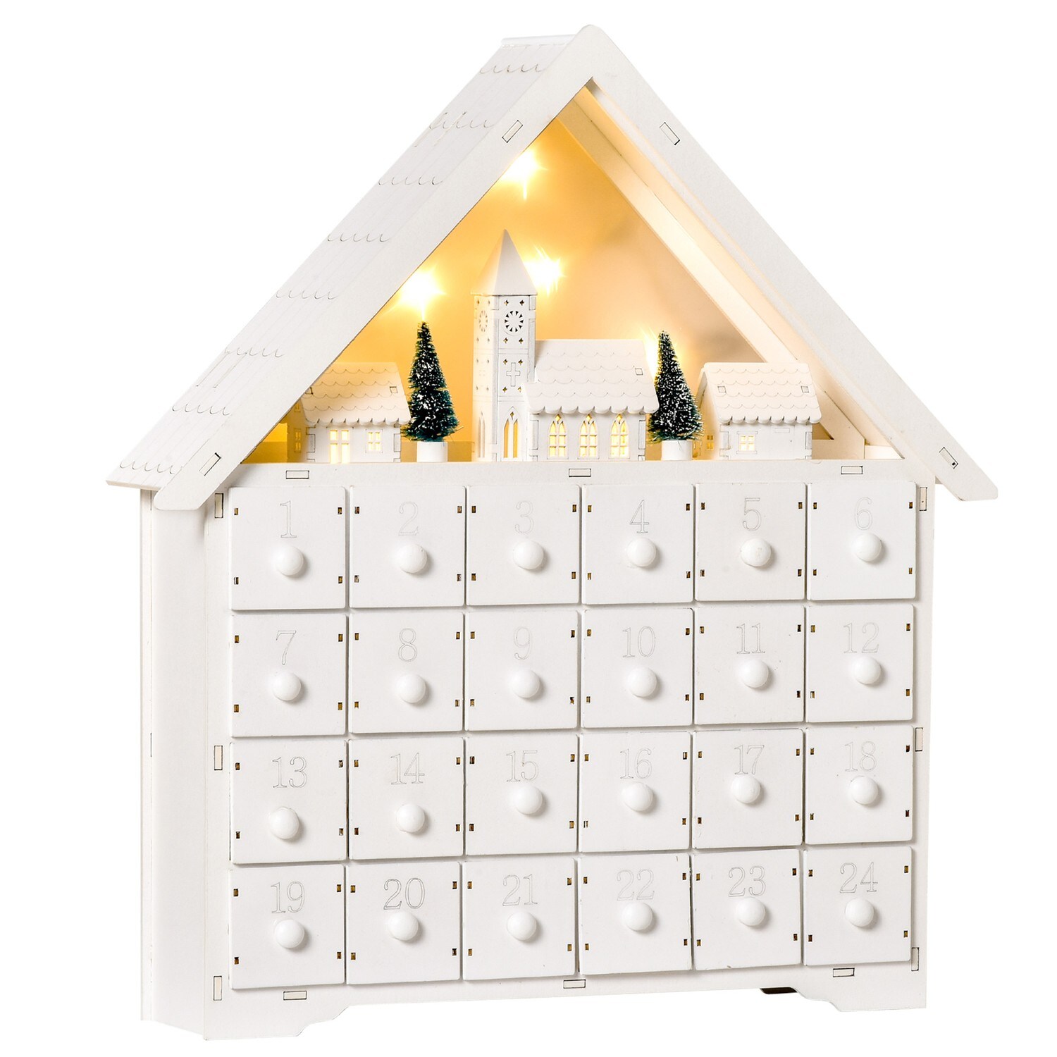Adventskalender Zum Bef&uuml;llen 24 Schubladen F&auml;cher Weihnachtskalender Mit Led-Lichtern 2-In-1-Design Weihnachtsdeko Wei&szlig; 39 X 9 X 42 Cm - Bild 1