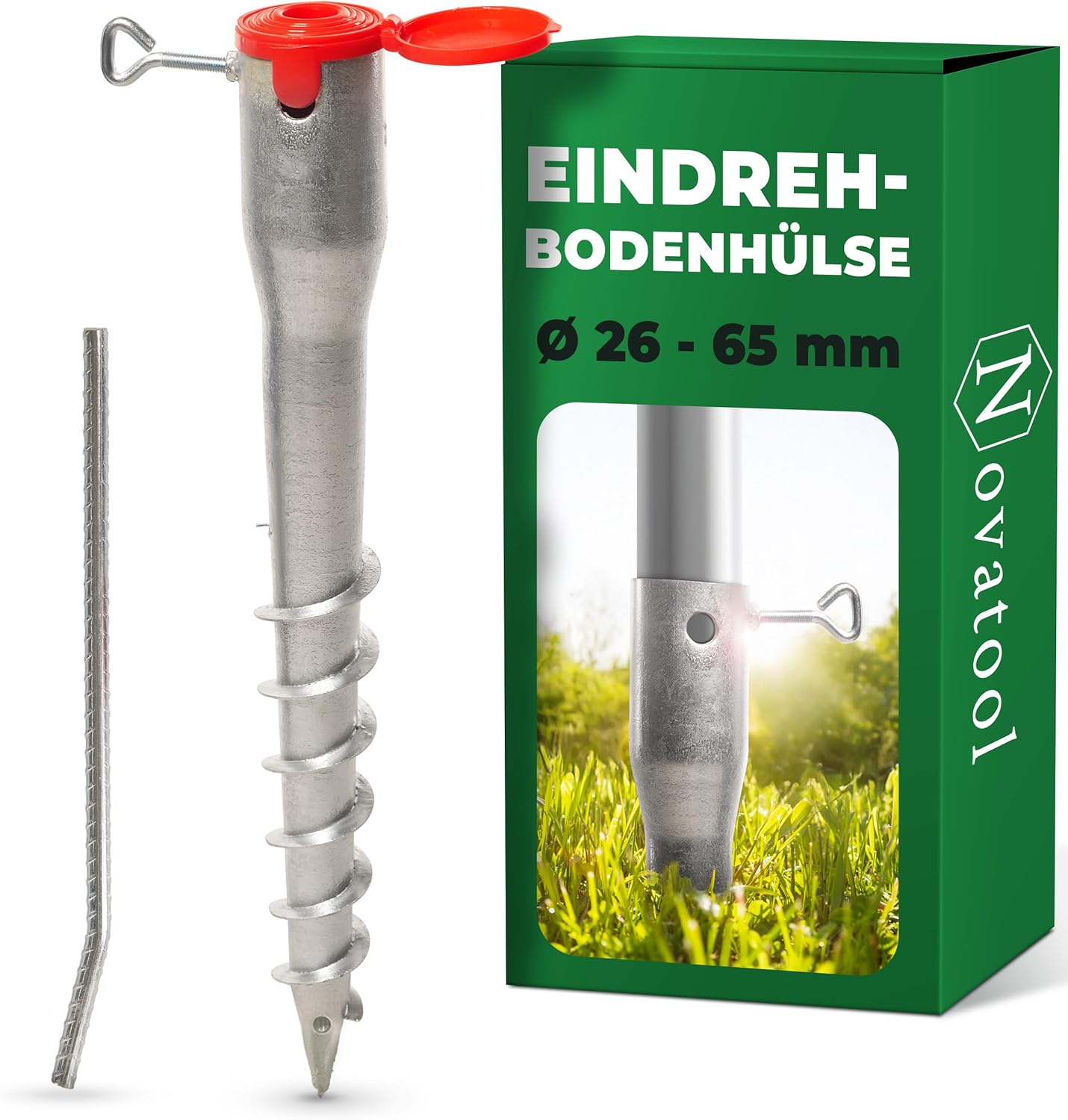 Novatool Eindrehbodenh&uuml;lsen-Set f&uuml;r Rohre mit &Oslash; 26-65 mm , Bodenh&uuml;lse Sonnenschirm Pfostentr&auml;ger Einschraubh&uuml;lse Boden Schraubh&uuml;lse , Alternativ zu Bodeneinschlagh&uuml;lse Einschlagbodenh&uuml;lse - Bild 1